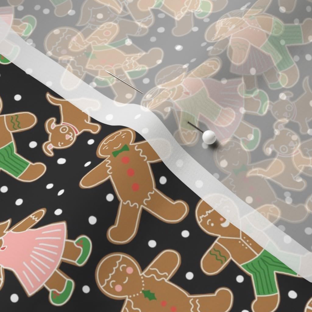 Gingerbread Cookies Christmas Fabric - Black Winter Holiday Print on Chiffon Fabric Fat Quarter for Sewing, Fashion Apparel, Dresses & Home Decor | Perfect for Holiday Crafts, DIY Christmas Decorations & Seasonal Garments