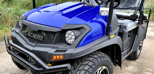 200cc UTV with Snow Plow - Gas-Powered ATV Golf Cart Utility Vehicle | Snow Master GVX in Blue | Ideal for Snow Removal, Farm Work & Off-Road Adventures