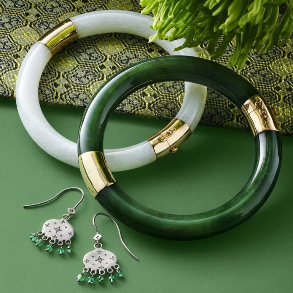 Elegant White Jade Pacific Bangle Bracelet - Handcrafted Jewelry for Women, Perfect for Weddings, Parties & Special Occasions