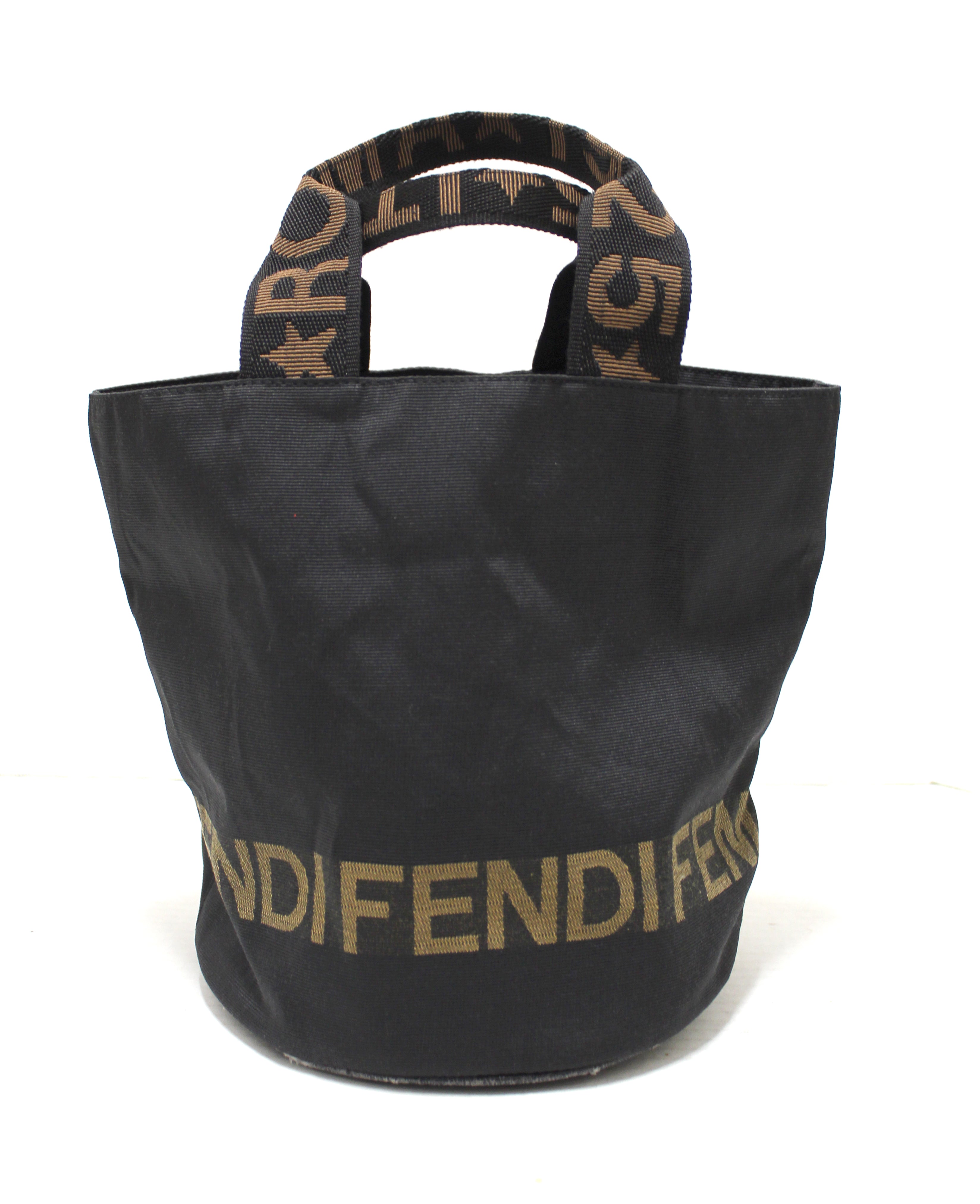 Authentic Fendi Vintage Black Nylon Zucca Logo Bucket Bag for Women | Luxury Designer Shoulder Bag | Perfect for Travel, Shopping & Everyday Use