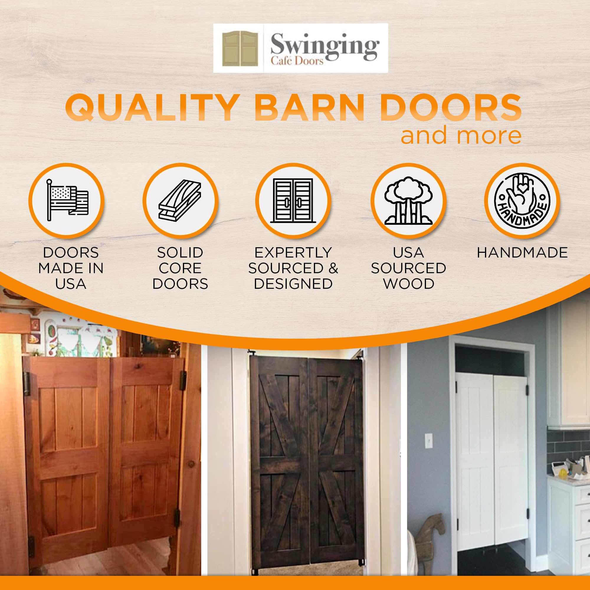 Swinging Cafe Doors Primed Barn Doors - 3/4