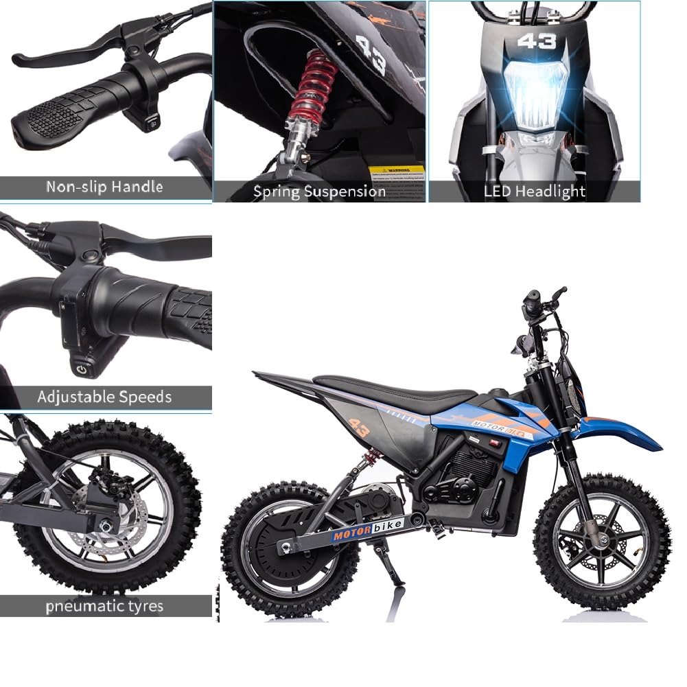 GARVEE 36V Kids Electric Dirt Bike - 350W Motor, 15.5MPH Speed, LED Lights, 175lbs Weight Capacity (Black) | Perfect for Off-Road Adventures, Backyard Riding & Outdoor Fun for Kids Ages 6-12