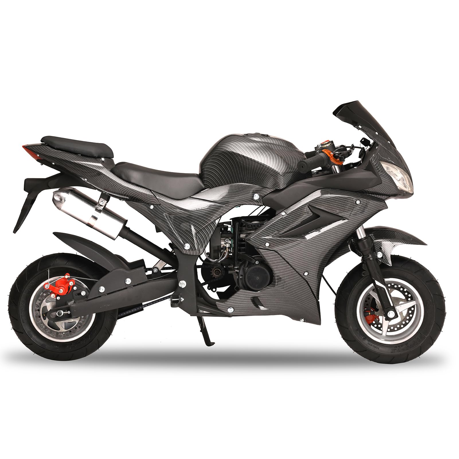 49CC 4-Stroke Gas Powered Mini Dirt Bike for Adults & Kids - 50KM/H Top Speed, 400Lbs Max Load - Off-Road Trail Motorcycle, Pocket Rocket Bike - Perfect for Backyard Riding, Trail Adventures & Summer Outdoor Gifts (Black Plus)