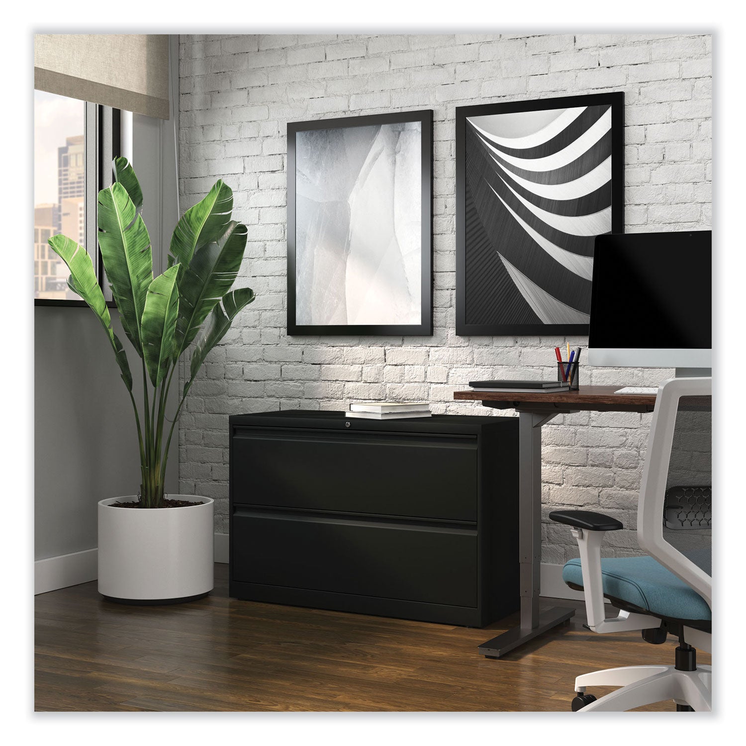 Alera® 2-Drawer Lateral File Cabinet - Legal/Letter Size - Black Office Furniture for Documents (42