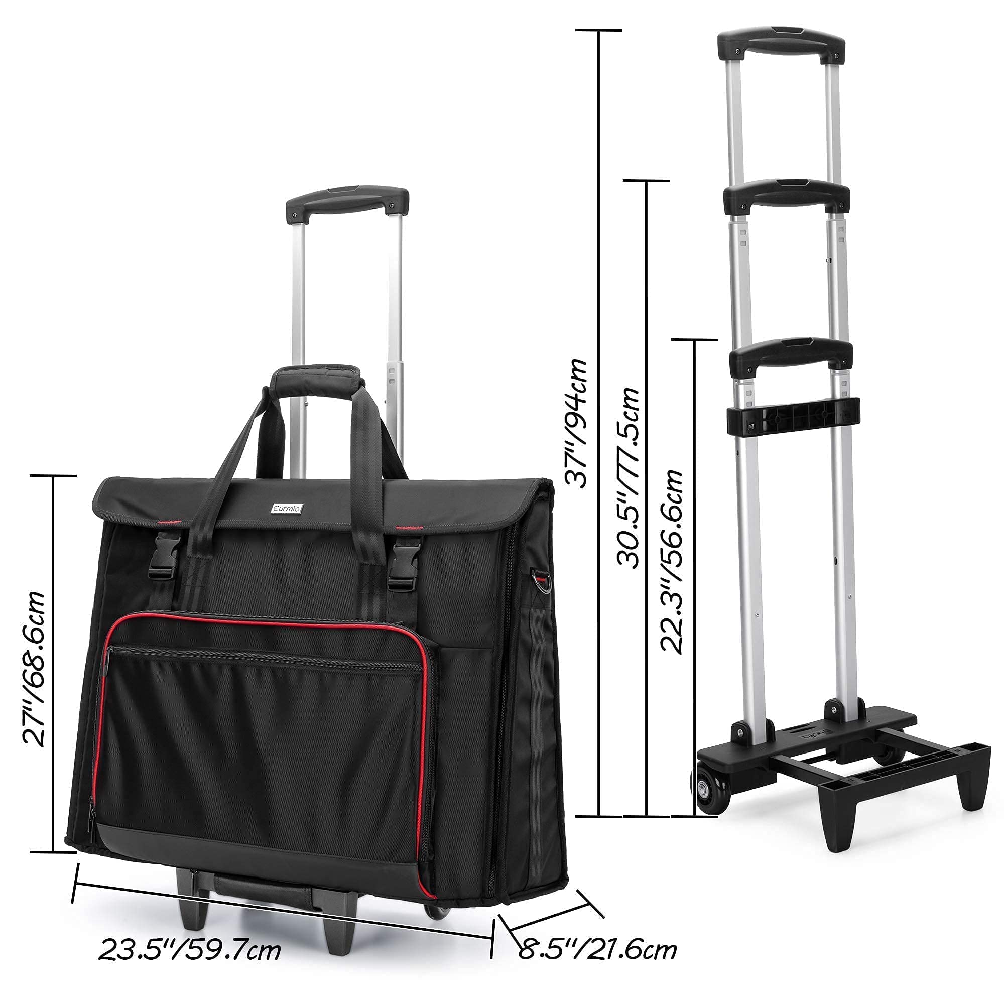 CURMIO Rolling Tote Bag with Wheels & Rubber Handle - Compatible with Apple iMac 21.5 inch Desktop Computer - Black Patented Design - Perfect for Office, Travel & Tech Transport