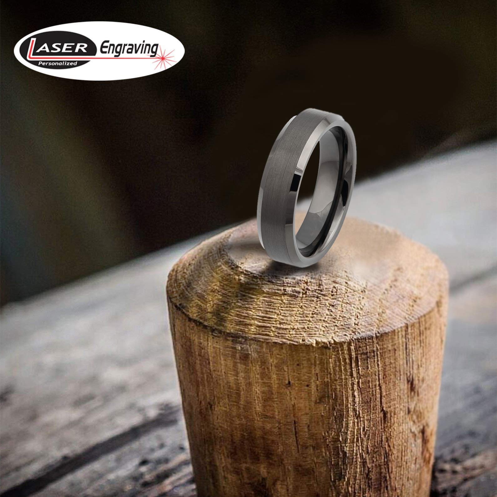 Personalized Tungsten Ring for Men & Women - 6mm Gun Metal IP Plated for Engagement & Anniversary Gifts