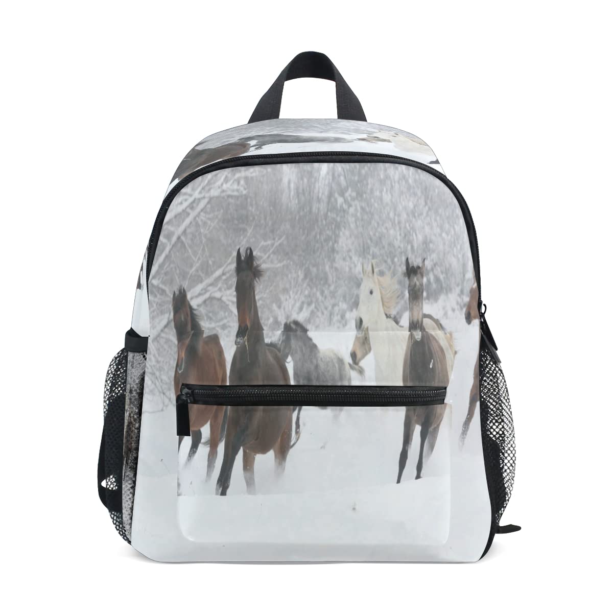 Waterproof Toddler Backpack for Boys & Girls - Winter Horse Running Design - Durable Preschool Backpack for Daycare, Travel & Outdoor Adventures