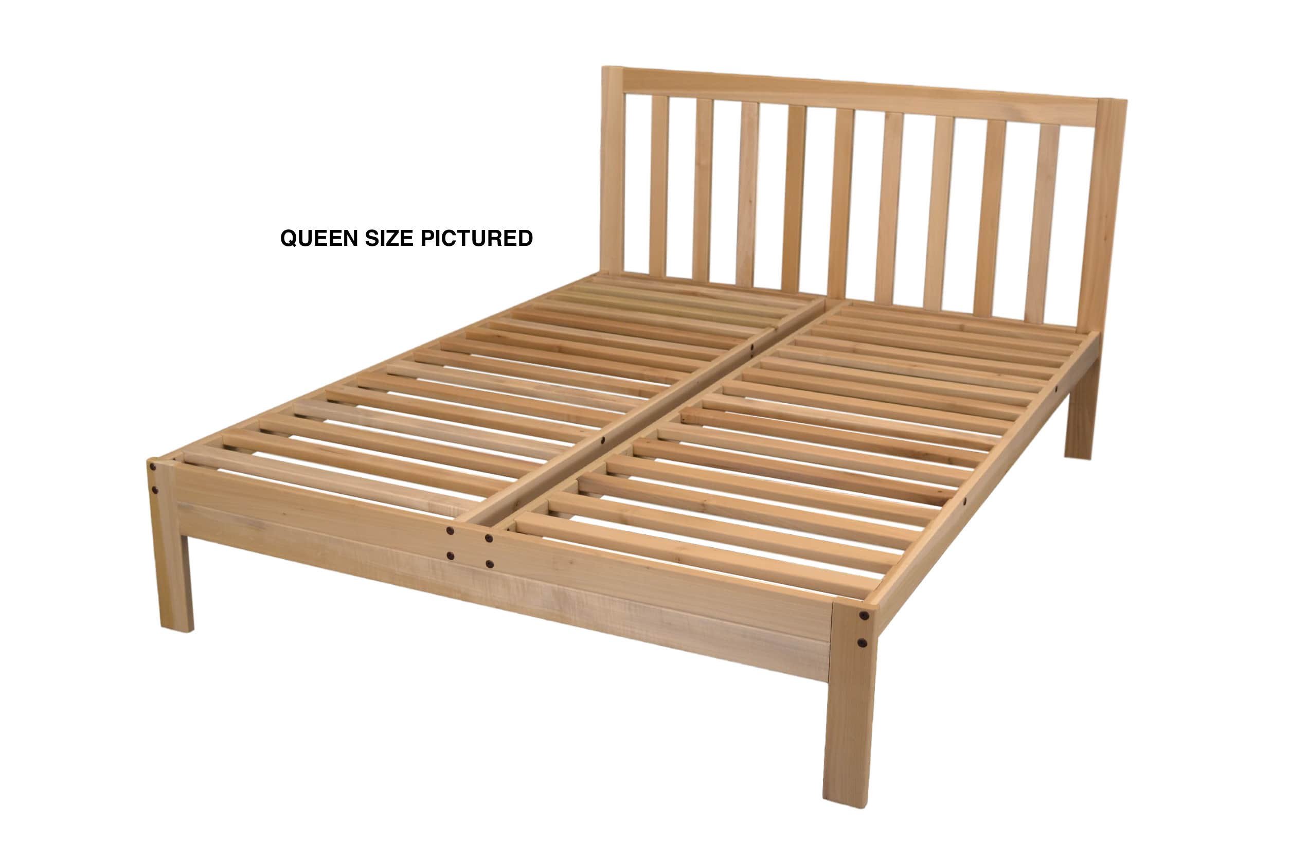 KD Frames Charleston Solid Wood Queen Platform Bed Frame - Unfinished Natural Wood Minimalist Bed with Slatted Headboard - No Box Spring Needed, Easy Assembly - Perfect for Modern Bedrooms, Guest Rooms & Small Spaces