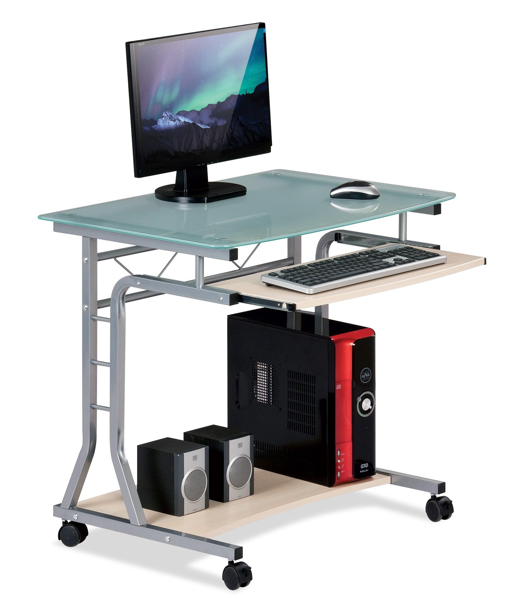 Compact Glass PC Desk - Space-Saving for Small Rooms & Offices
