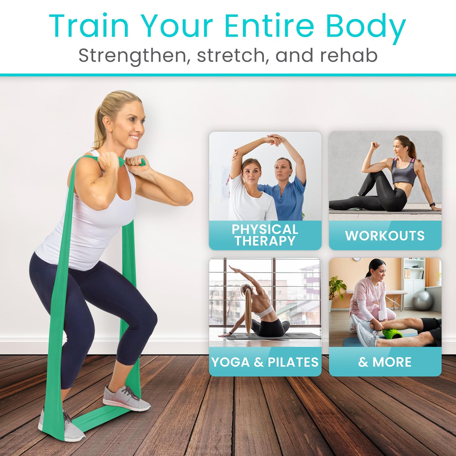 Vive Professional Resistance Bands - 25 Yard Non-Latex Elastic Roll for Physical Therapy, Strength Training & Rehabilitation - Upper & Lower Body Workout for Women & Men - Perfect for Home Gym, Yoga, Pilates & Fitness Training