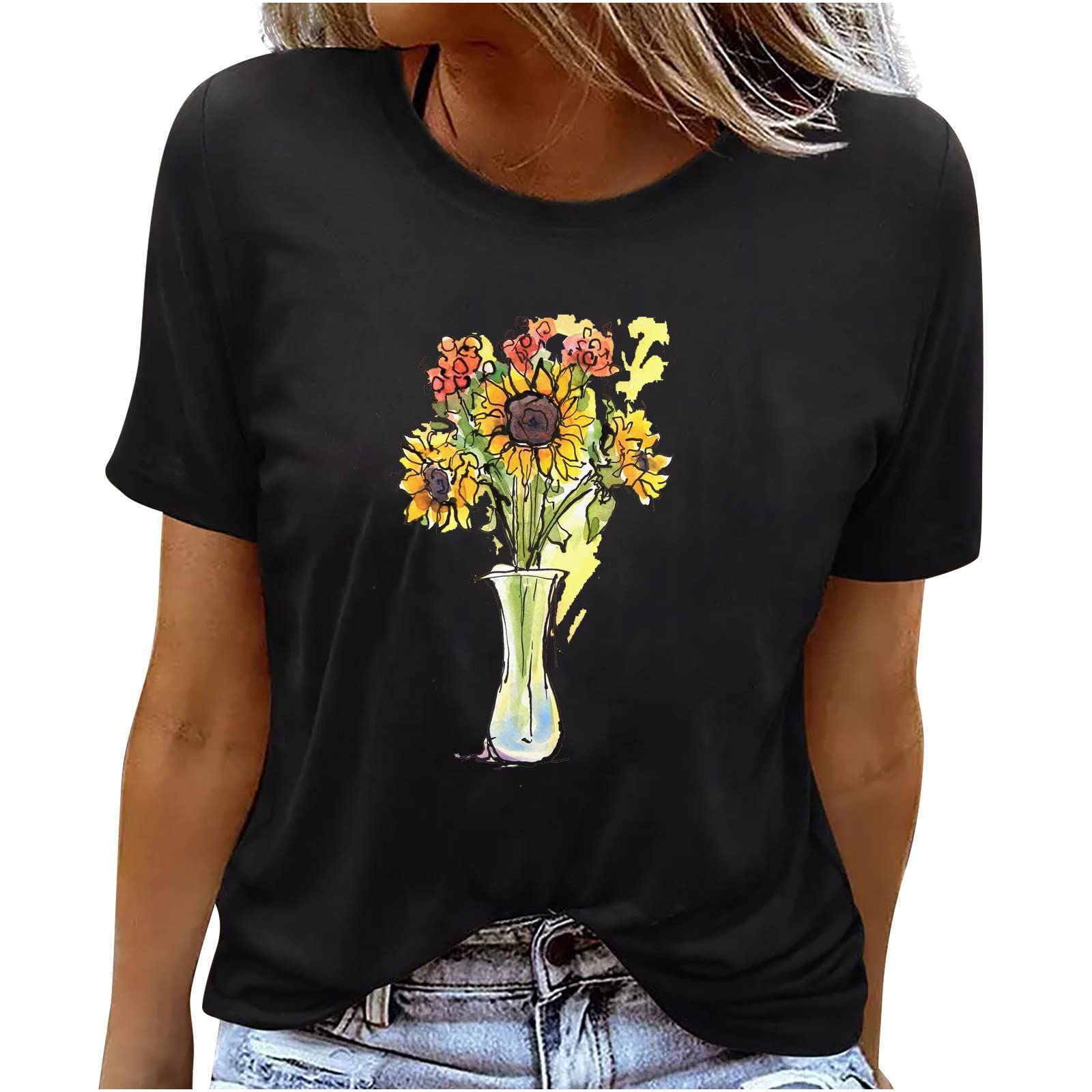 Women's Casual T-Shirts 2022 - Summer Printed Round Neck Short Sleeve Loose Fit Blouses & Tees | Perfect for Daily Wear, Weekend Outings and Beach Vacations