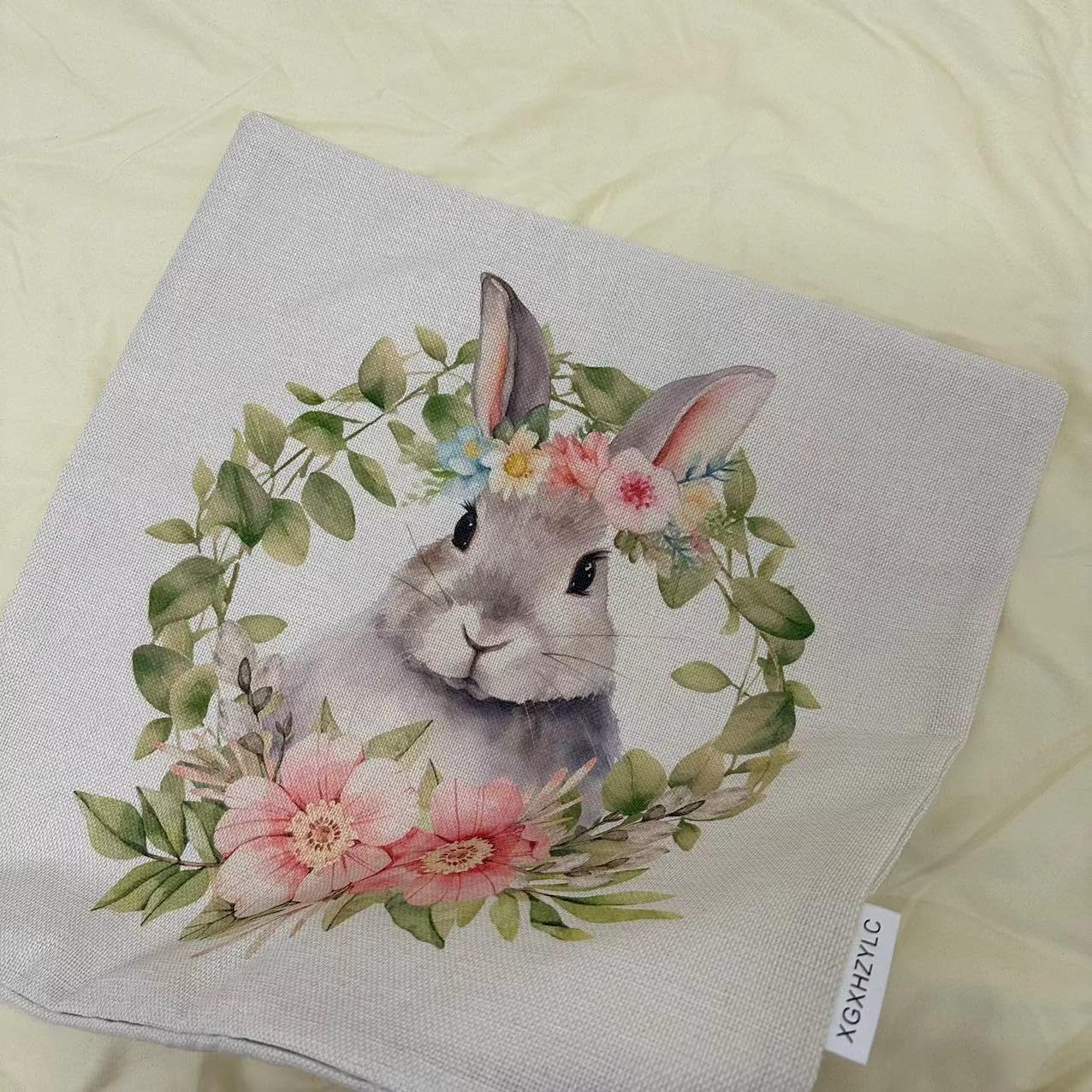Easter Spring Pillow Covers Set of 4 - 18x18 Inch Bunny Rabbit Decor for Sofa, Couch, Bed & Home Office - Soft Decorative Throw Pillow Cases for Seasonal Home Decor