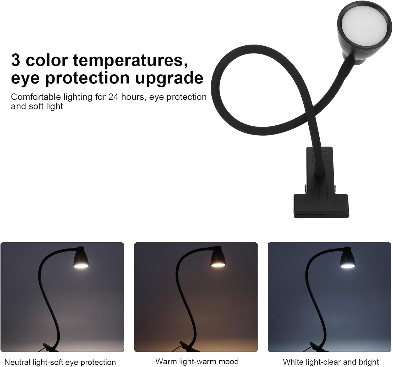 USB LED Desk Lamp Clip On Reading Light - 10W 38 LED Clamp Lamp with 3 Light Modes & 10 Dimmable Brightness Levels, Auto Off Timer, 360° Flexible Gooseneck - Perfect for Bedside, Office Desk, Study Room, Dorm Room & Night Reading