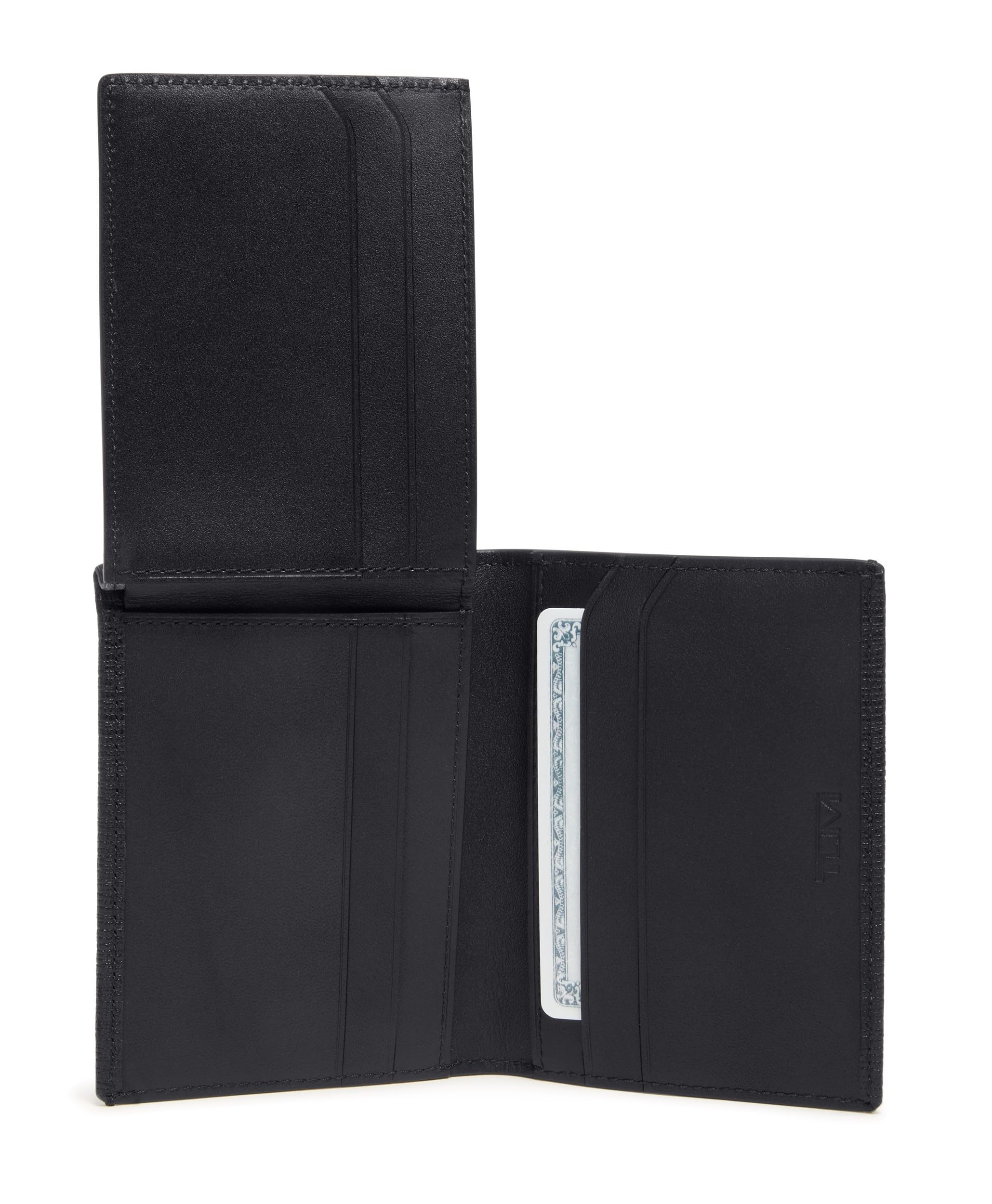 TUMI Nassau L-Fold Leather Card Holder Wallet for Men & Women with ID Window - Premium Nappa Leather - Embossed Black Design - Perfect for Business, Travel & Everyday Use