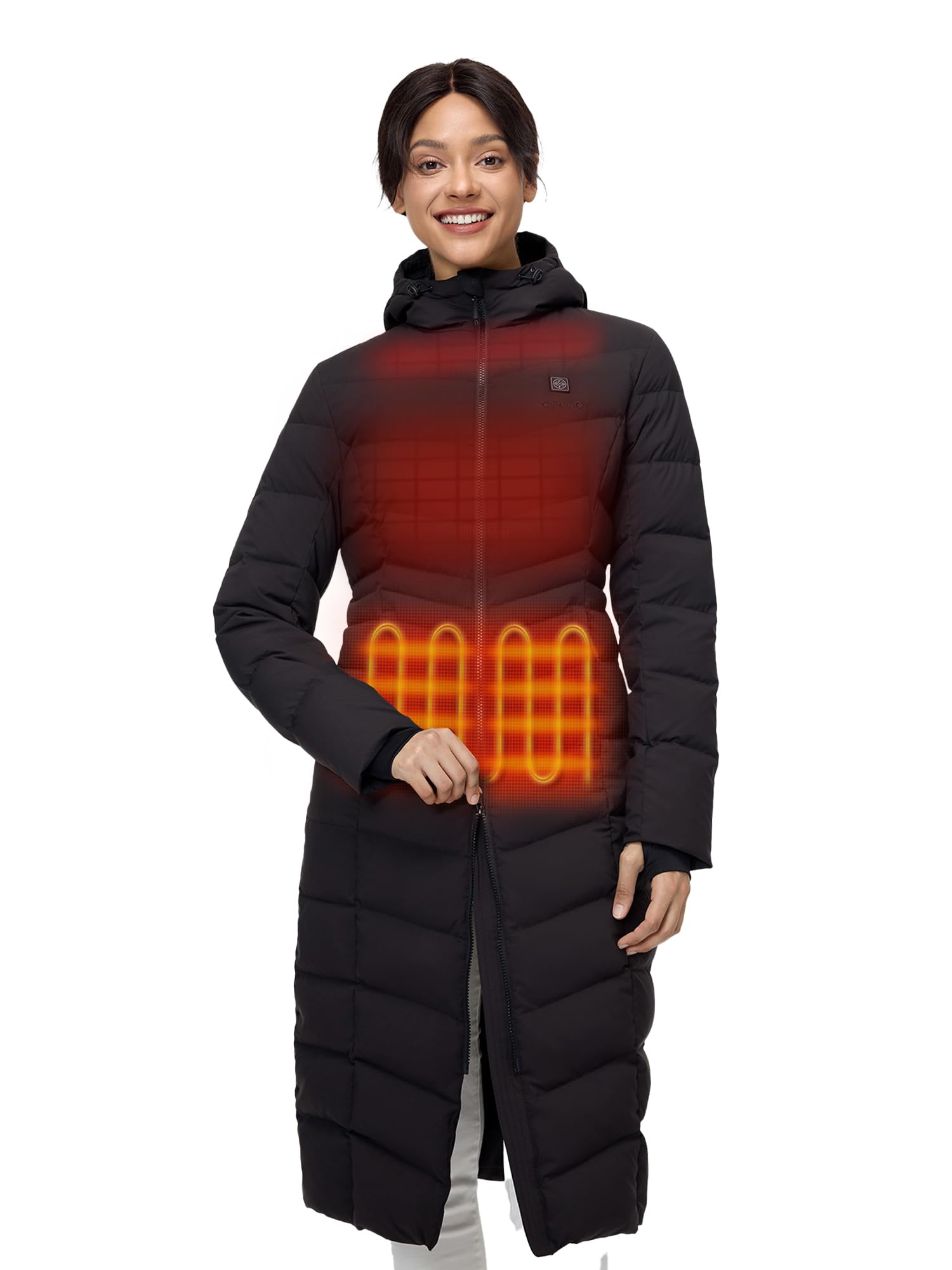 ORORO Women's Long Heated Down Jacket with Battery - 90% RDS Certified Down Parka Coat for Extreme Cold Weather | Winter Outdoor Activities, Skiing, Snowboarding & Daily Commute