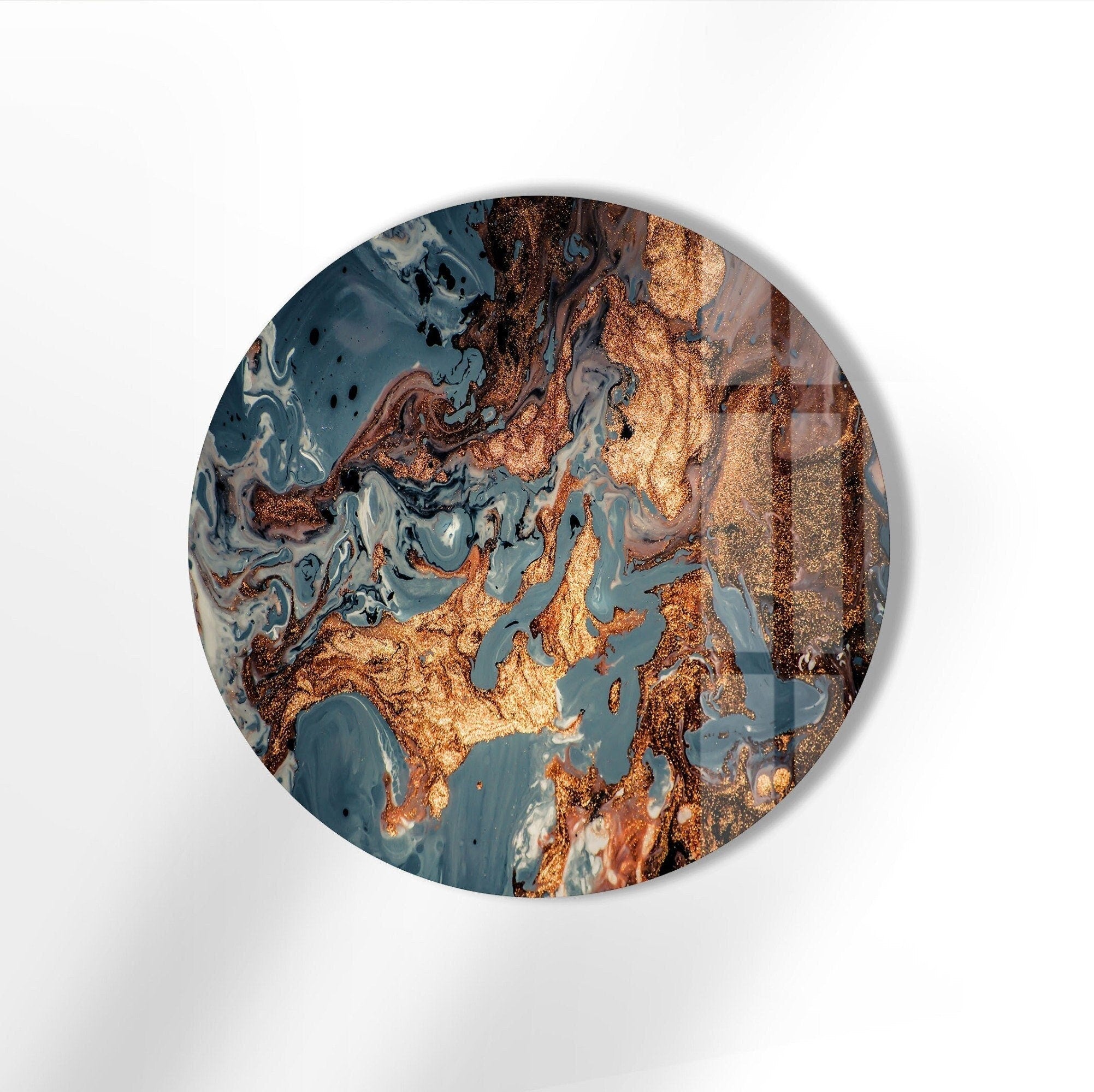 Abstract Round Copper Glass Wall Art - Modern Home Decor for Living Room, Bedroom & Office - Elegant Handmade Metal Wall Sculpture for Unique Interior Design