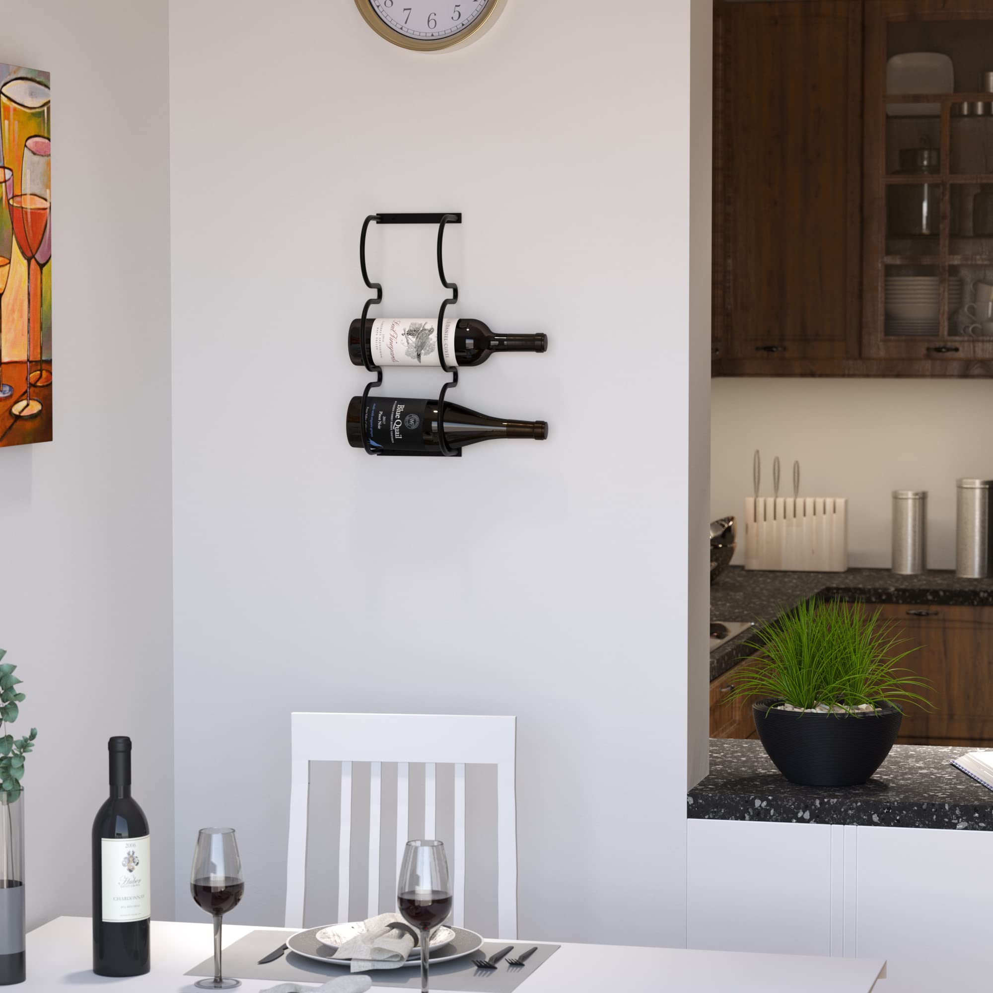 Wall Mounted & Under Cabinet Wine Rack - Dijon Steel Black Wine Bottle Storage Organizer for Kitchen, Bar, Dining Room & Home Decor