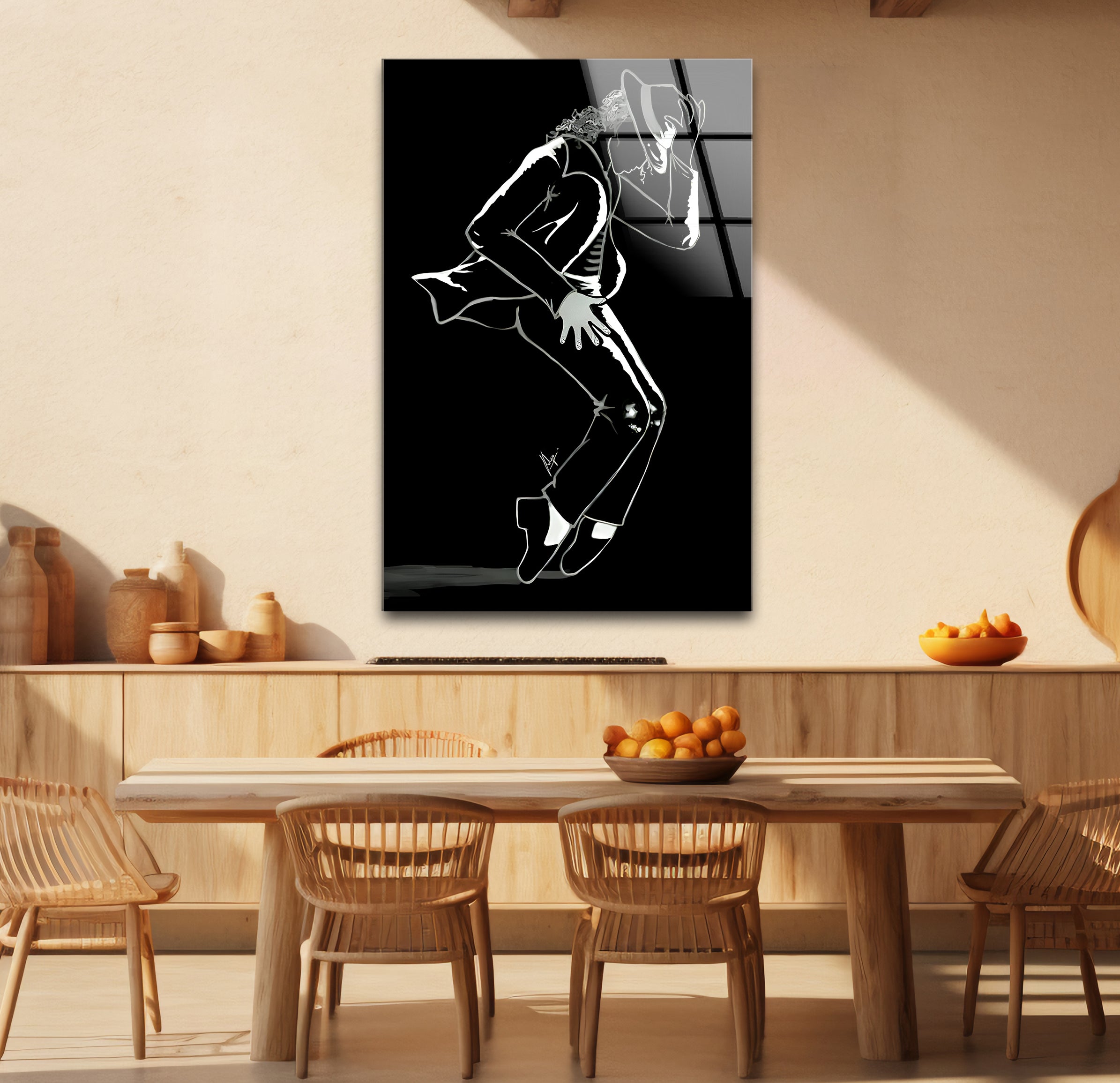 Black & White Michael Jackson Silhouette Glass Wall Art - Elegant Music Icon Home Decor for Living Room, Bedroom & Office