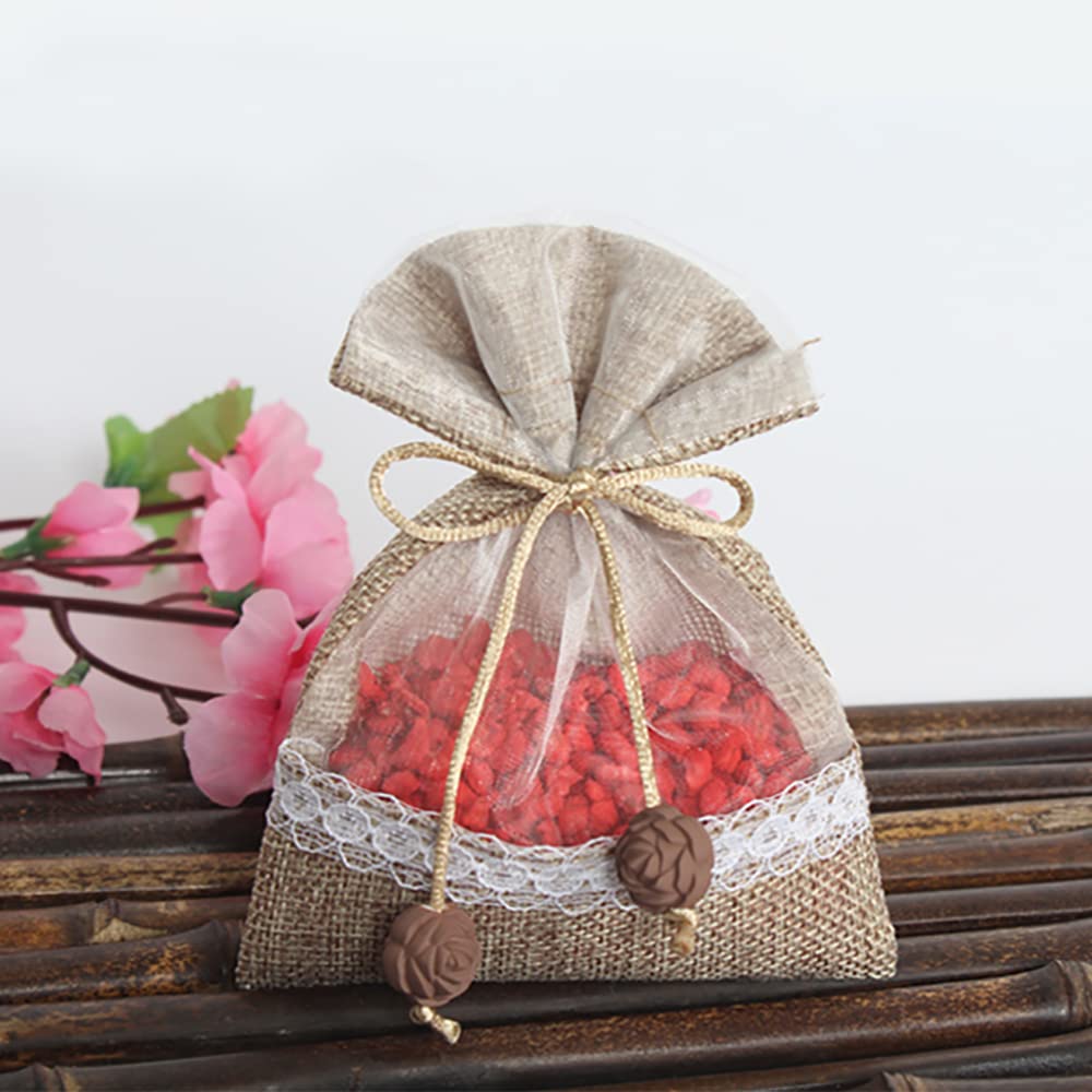 13x18cm Burlap Drawstring Gift Bags with Sheer Organza - 50PCS Eco-Friendly Jute Sacks for Wedding Favors, Party Decorations, Birthday Gifts & DIY Crafts - Perfect for Rustic Weddings, Baby Showers and Holiday Packaging