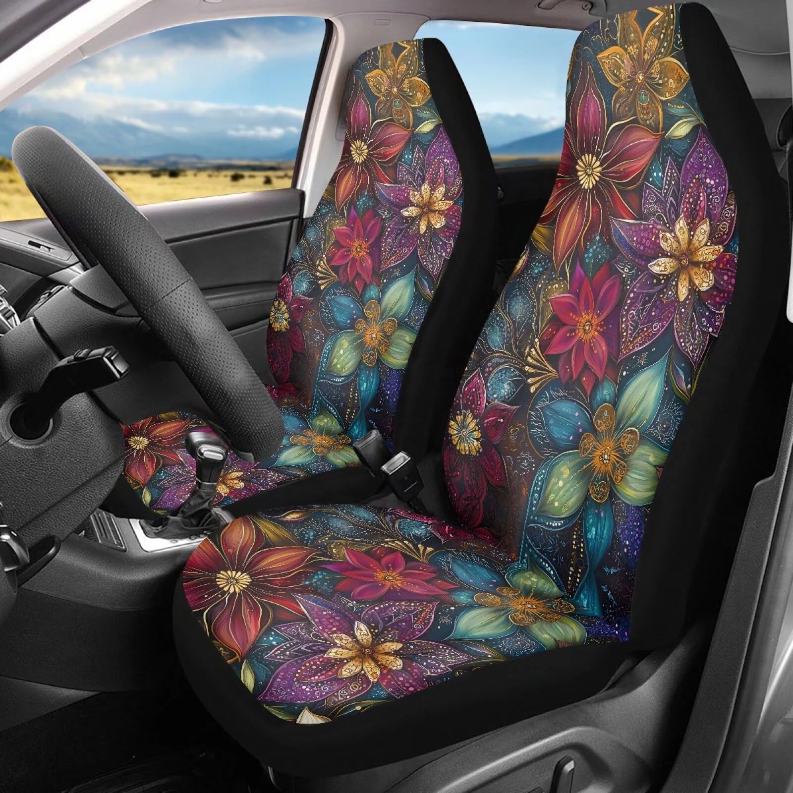 Aesthetic Dahlia Car Seat Covers - 2pcs Front Seat Protectors for Cars
