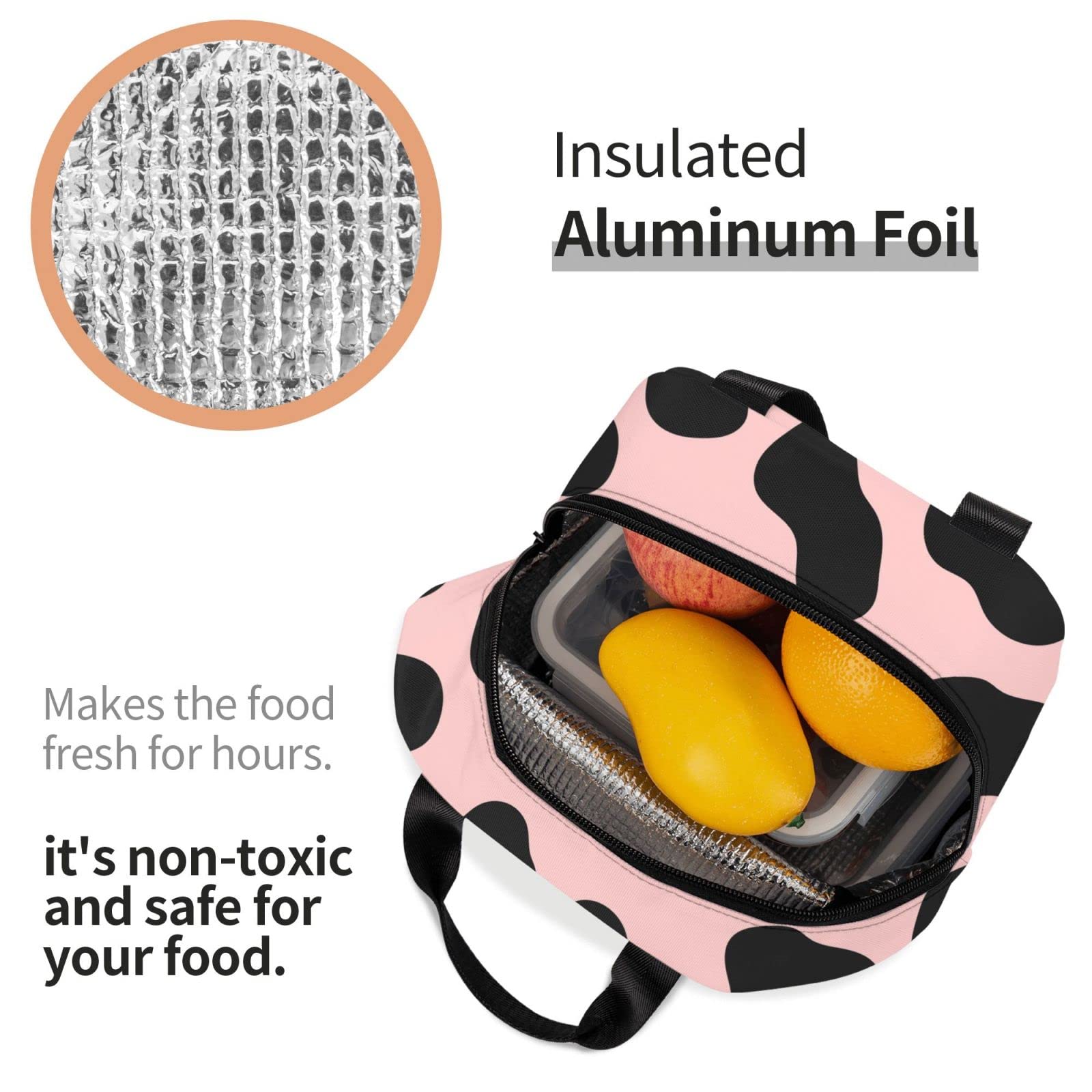 Insulated Lunch Bag for Work & Travel - Reusable Cute Cow Design Portable Meal Container for Men & Women - Perfect for Office, School, Picnic & Outdoor Activities