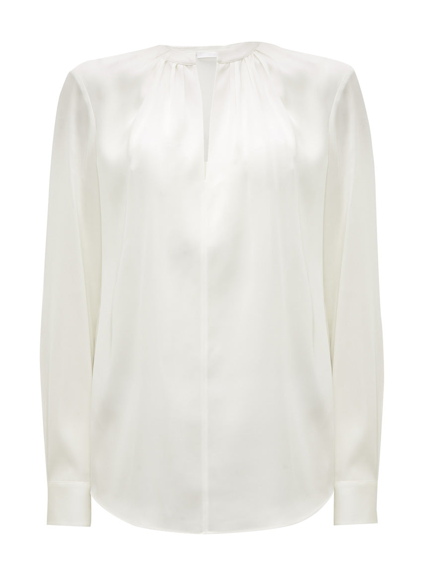 Banota Women's Silk Deep V-Neck Tunic Blouse - Elegant Flowy Long Sleeve Top for Work, Office & Evening Wear