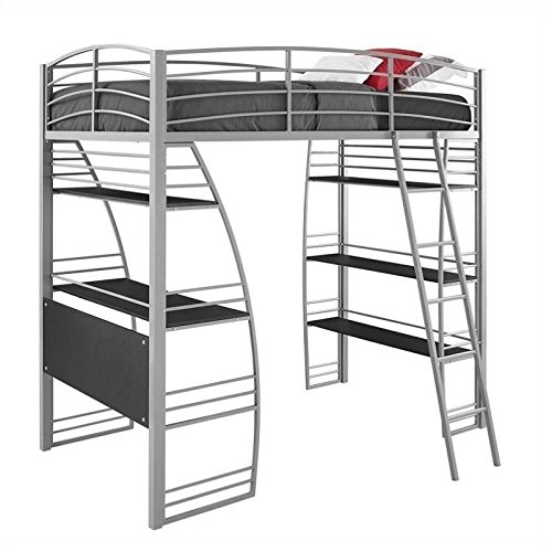 Gray Metal Frame Twin Loft Bed with Desk & Bookcase - Space-Saving Study & Sleep Solution for Kids & Teens Rooms