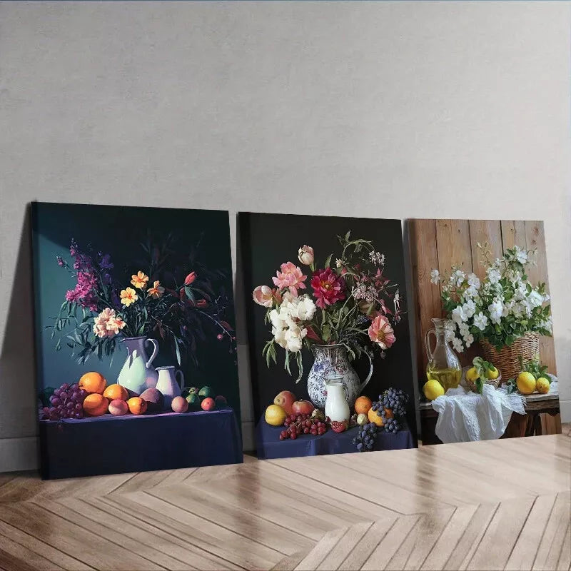 3-Piece Art Deco Wall Art Set - Fruit, Flowers & Jug Prints on High Quality Framed Canvas 40x60cm | Australian Made | Ready to Hang for Living Room, Bedroom & Office Decor