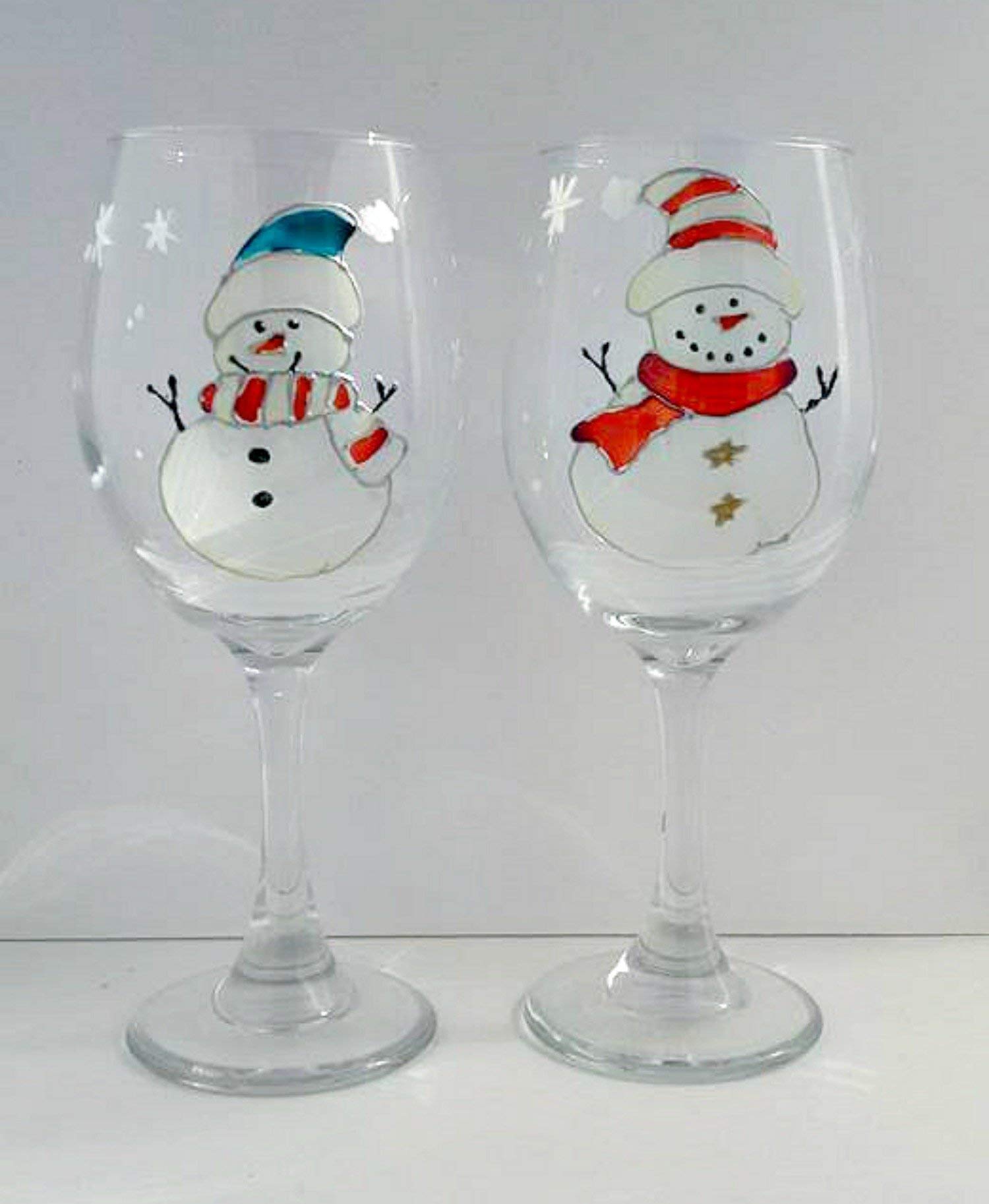 Hand-Painted Snowman Holiday Wine Glasses Set of 2 - Christmas Party Decor, Winter Dinnerware, Festive Gift for Wine Lovers