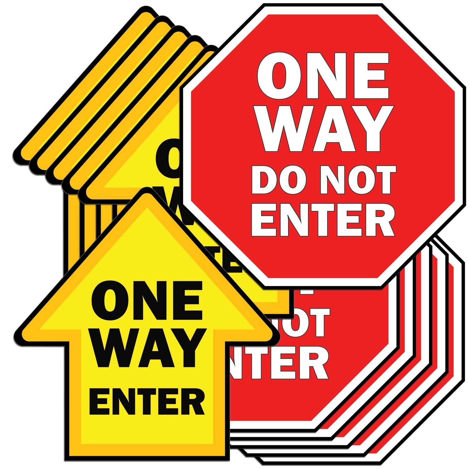 Non-Slip Floor Stickers for Social Distancing - 12 Pack (6 Arrow & 6 Stop Signs) | One Way, Do Not Enter & Safety Directional Markers | Perfect for Retail Stores, Offices & Public Spaces