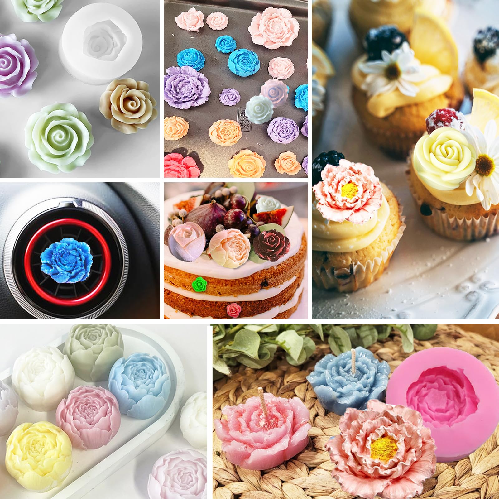 13 PCS Flower Silicone Candle Molds Set with Large-Eye Wicking Needle - DIY Candle Making Kit for Soy Wax, Beeswax, Resin & Clay - Perfect for Home Decor, Wedding Centerpieces & Handmade Gifts