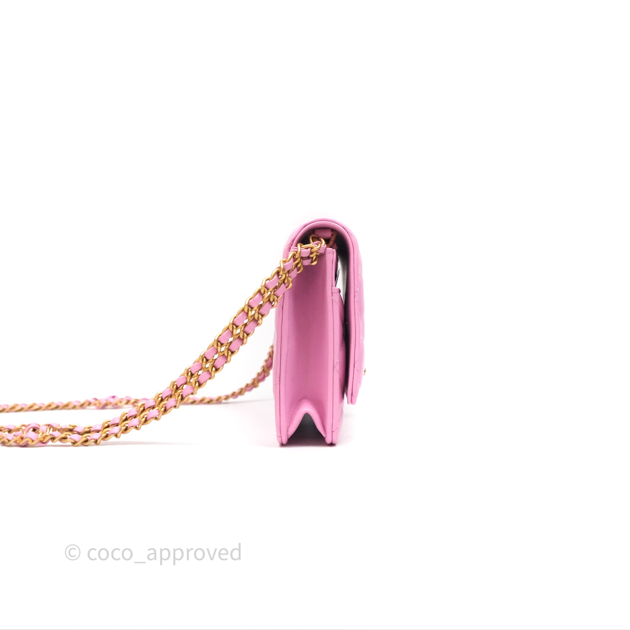 Chanel CC Chain Wallet On Chain WOC in Pink Lambskin with Aged Gold Hardware - Luxury Crossbody Bag for Women, Perfect for Evening Out & Special Occasions