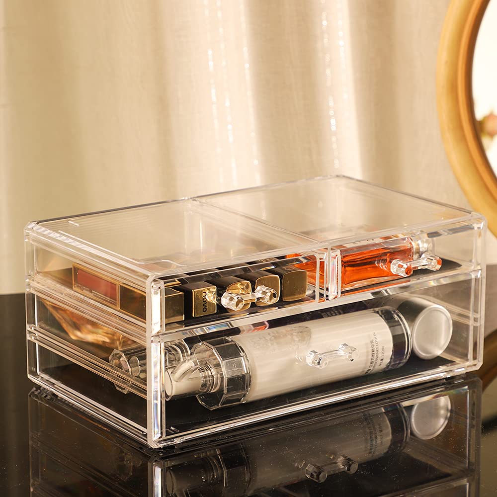 Clear Acrylic Stackable Storage Drawers - 3-Tier Desktop Organizer for Office, Vanity & Beauty Supplies | Perfect for Jewelry, Hair Clips, Skincare & Makeup Organization | Space-Saving Drawer Solution for Home & Office Use