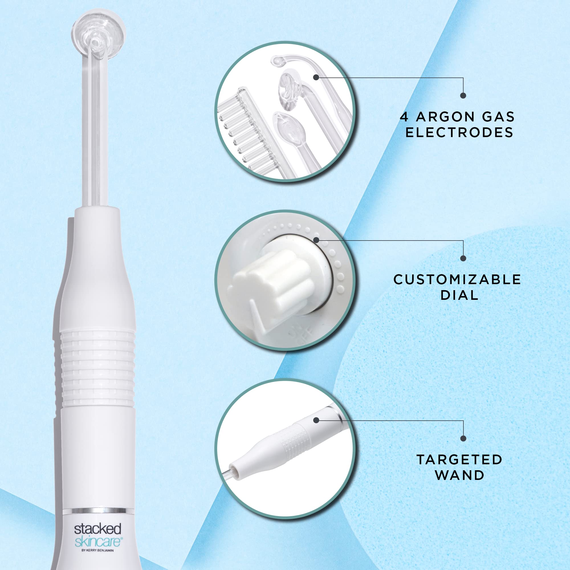 StackedSkincare High Frequency Wand for Acne Treatment - Facial Tool to Clear Pores, Reduce Redness & Wrinkles - Includes Neon & Argon Gas Electrodes - Perfect for At-Home Spa & Professional Skincare Routines