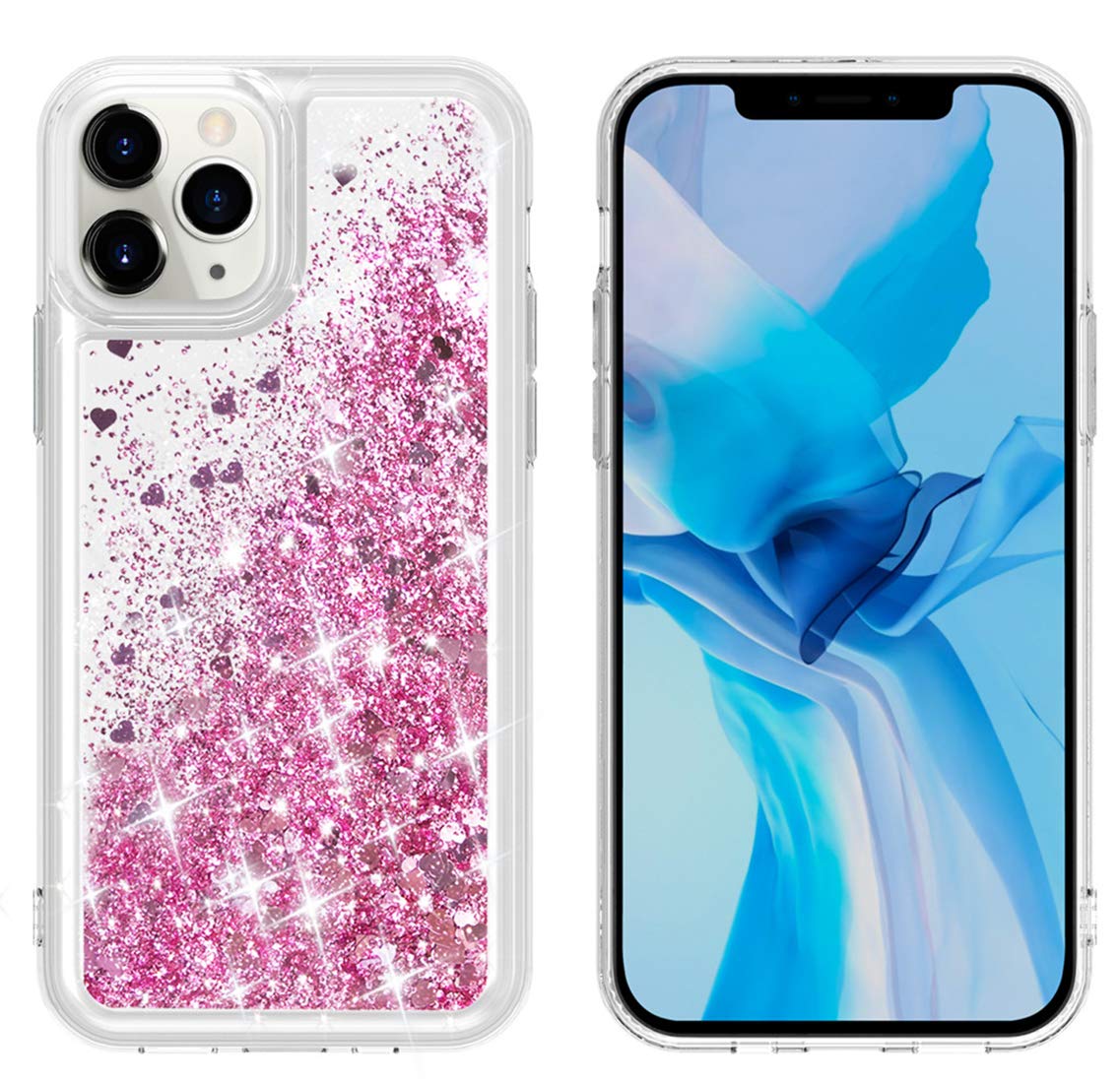 Luxury Rose Gold Glitter Waterfall TPU Phone Case for iPhone 12/12 Pro (6.1 inch) - Sparkling Liquid Design Protective Cover | Perfect for Parties, Night Out & Special Occasions
