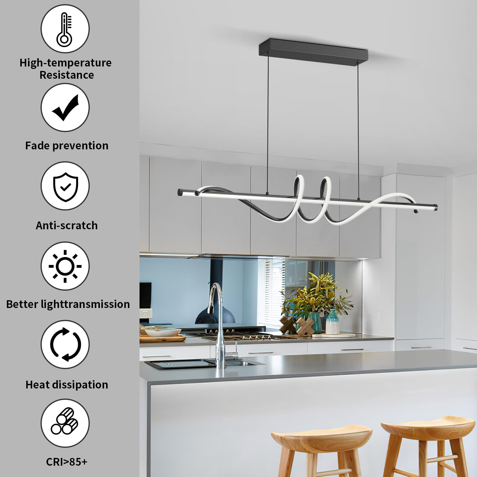 Modern LED Pendant Light Fixture - 39 Inch Dimmable Chandelier with Remote Control, 3000K-6000K Adjustable Color Temperature, Aluminum Hanging Light for Kitchen Island, Dining Room, Billiard Table | Energy-Efficient Home & Commercial Lighting Solution