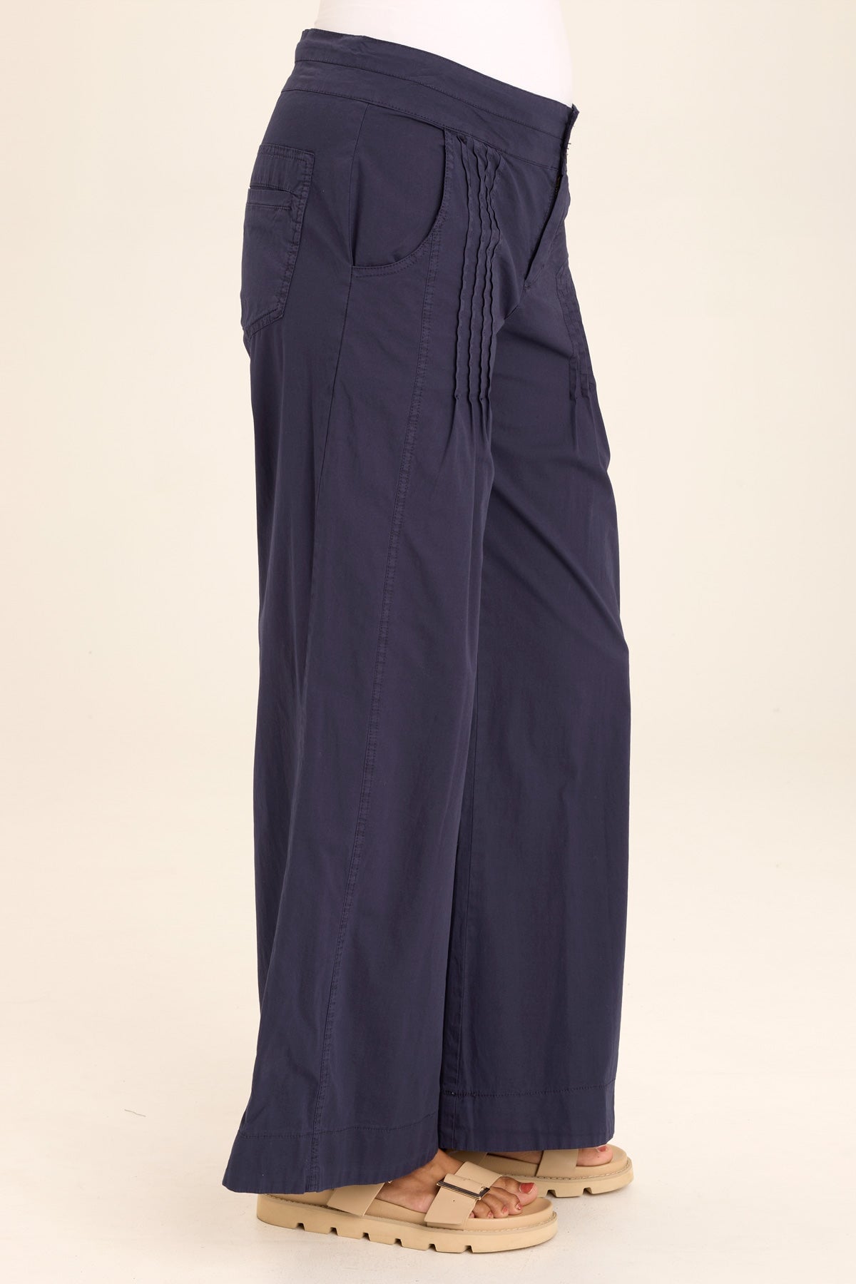 Rebecca Stretch Poplin Pleated Pants for Women - Comfortable High Waist Wide Leg Trousers for Office, Travel & Casual Wear