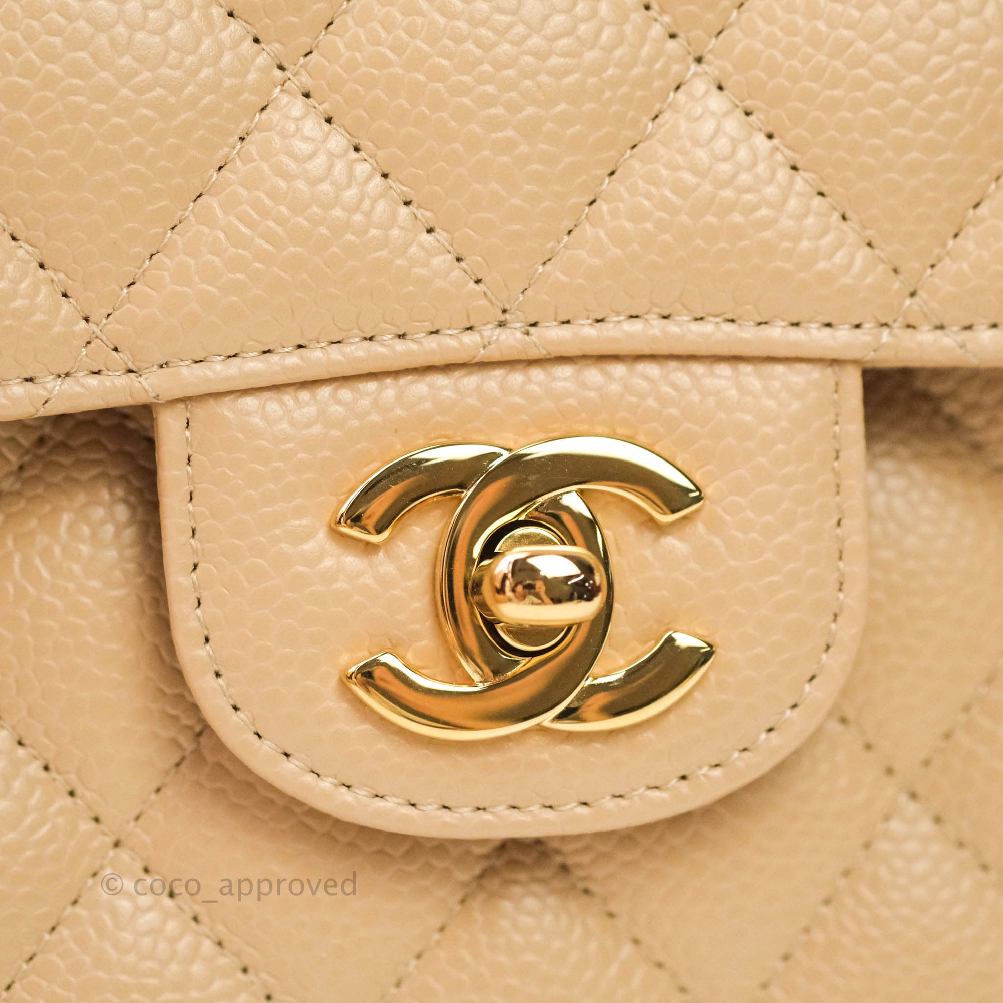 Chanel Classic Medium Double Flap Bag in Beige Caviar Leather with Gold Hardware - Luxury Handbag for Women, Perfect for Work, Evening Events & Special Occasions