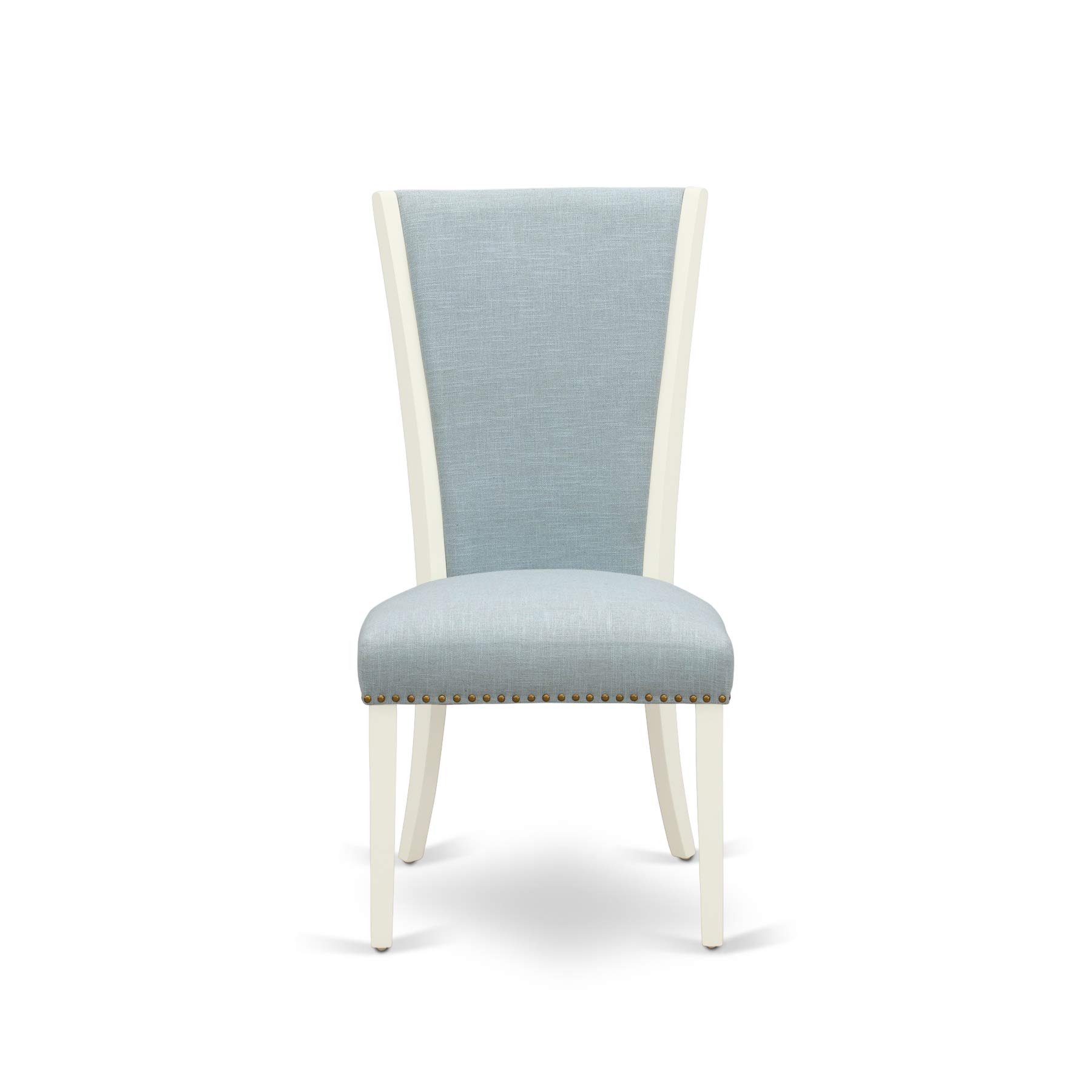 East West Furniture 3 Piece Dining Set with Drop Leaf Table & 2 Baby Blue Linen Chairs - 30x48 Inch Rectangle Table, White Linen Finish - Perfect for Small Spaces, Breakfast Nooks & Cozy Apartment Dining