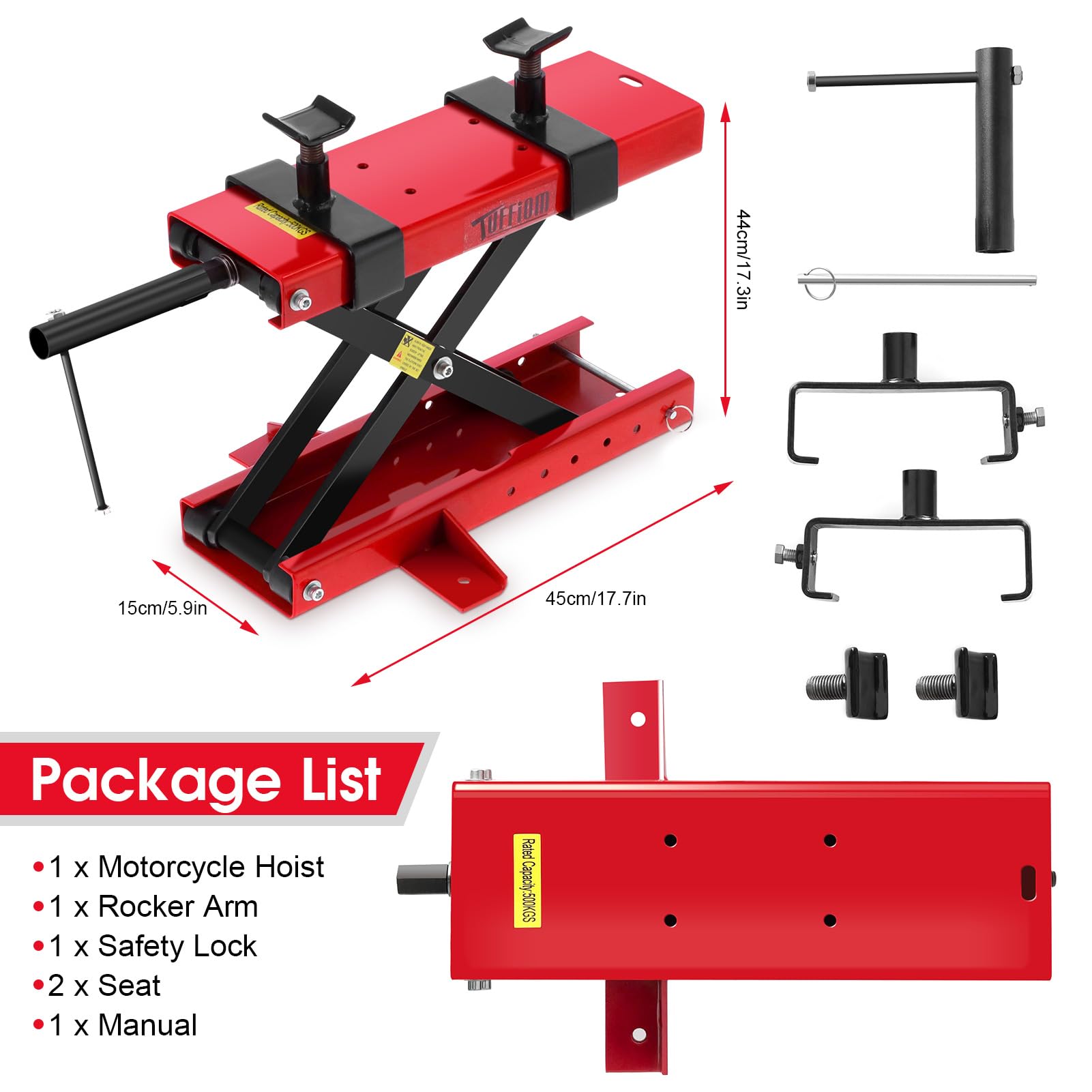 1100 lbs Heavy Duty Motorcycle Scissor Jack Stand with Wide Plate & Safety Lock - Motorcycle Lift Hoist for Garage, Repair & Maintenance - Ideal for Cruisers, Sport Bikes & ATVs