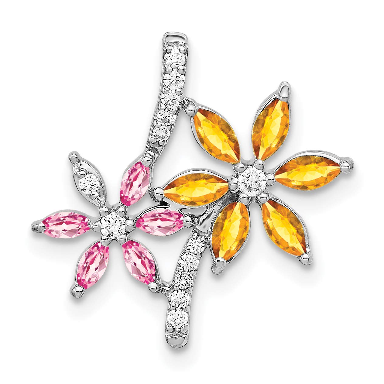 14K White Gold Diamond & 1.02 Carat Citrine Pink Tourmaline Flower Pendant Necklace - Elegant Birthstone Jewelry Gift for Women, Perfect for Valentine's Day, Anniversary & Special Occasions