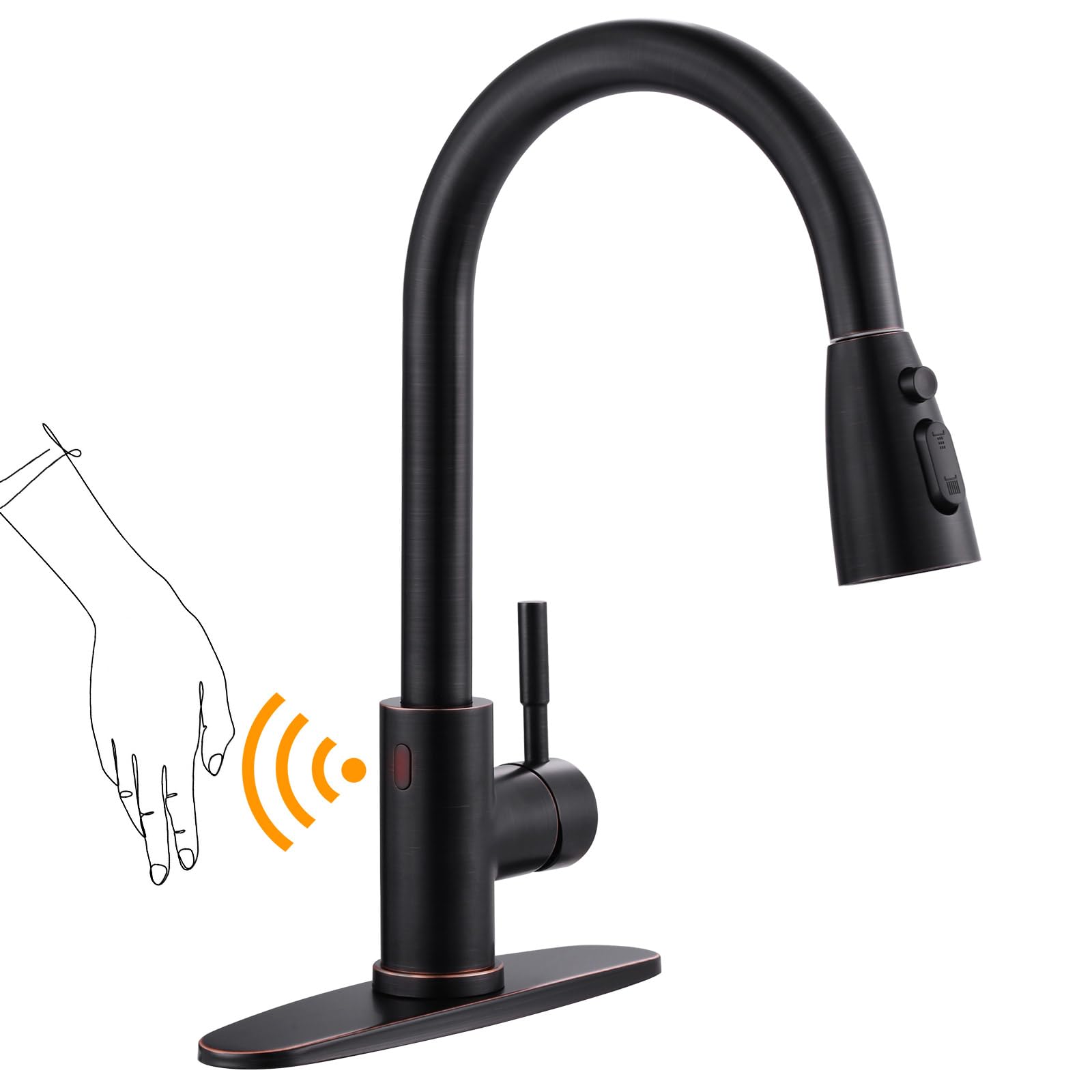 WOWOW Smart Motion Sensor Touchless Kitchen Faucet - Stainless Steel Automatic Hands-Free Faucet with Pull Down Sprayer, Oil Rubbed Bronze Finish for 1 or 3 Hole Sink Installation | Perfect for Busy Home Cooks & Commercial Kitchens
