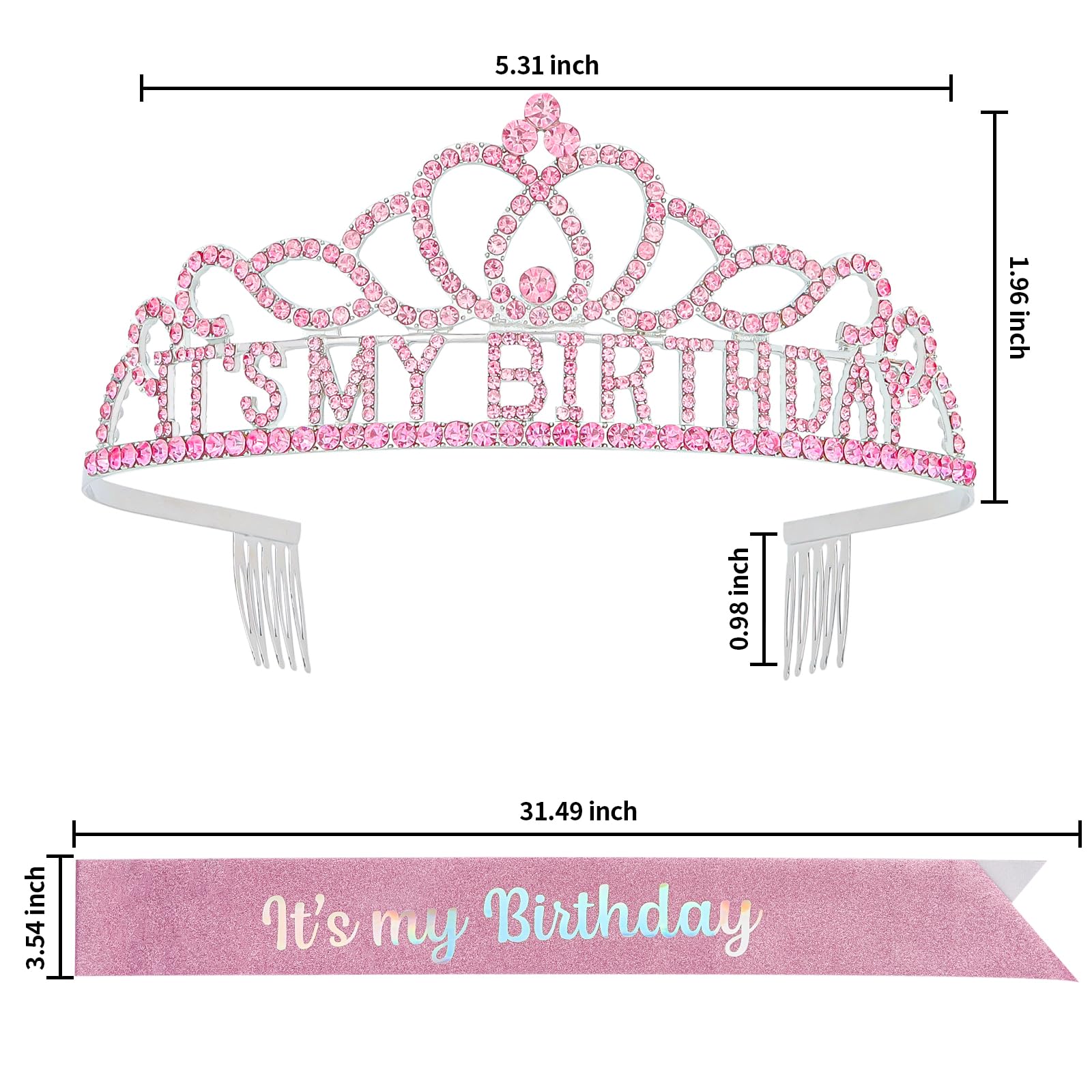 Birthday Crown for Women - Elegant Pink Headband, Sash & Tiara Set with Decorations - Perfect Birthday Girl Gift for Parties, Bachelorette & Special Celebrations
