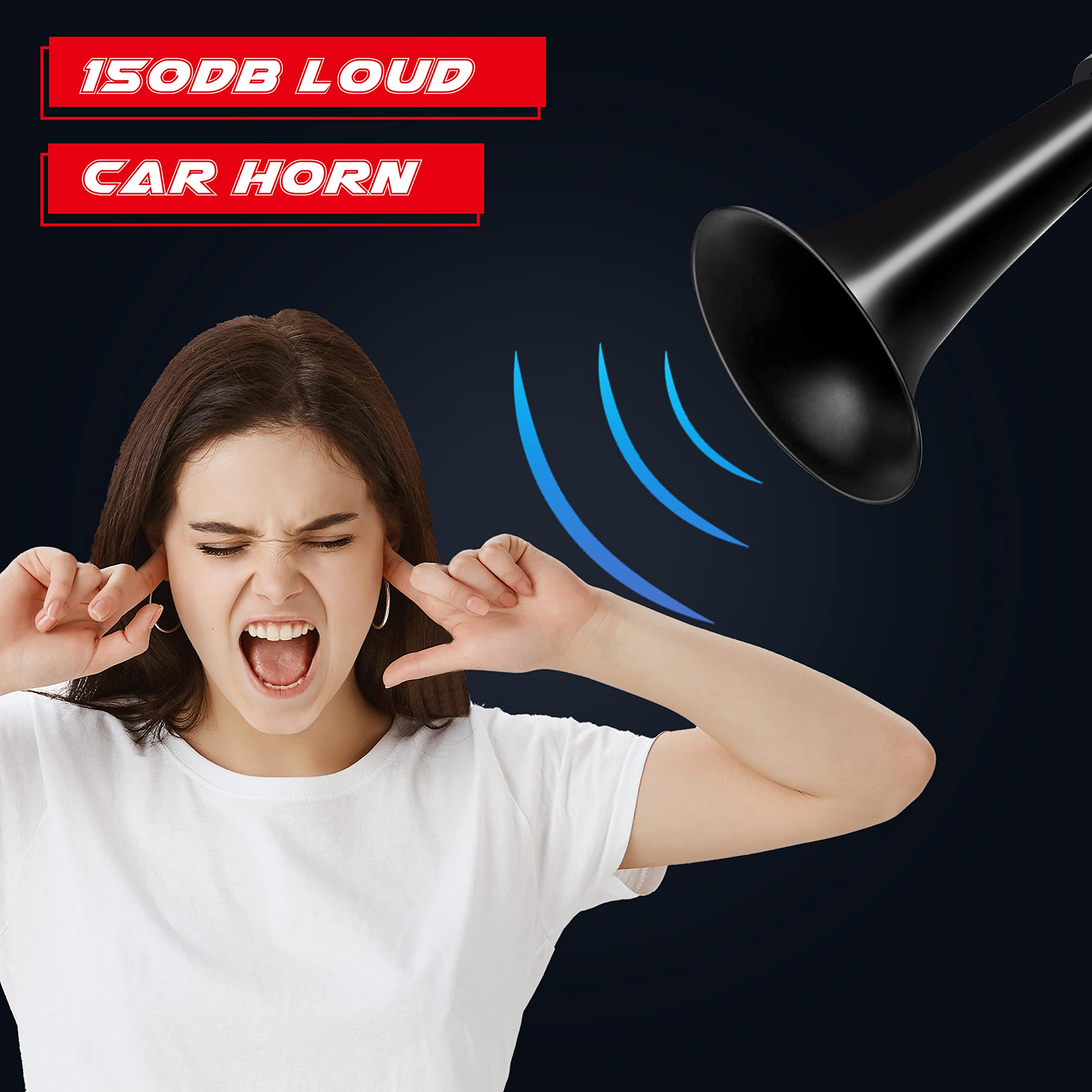 150DB Super Loud Air Horn Kit for Trucks, Boats & Cars - 120 PSI Air Compressor Included (Black, Single Pack) - Perfect for Emergency Alerts, Sporting Events & Vehicle Safety