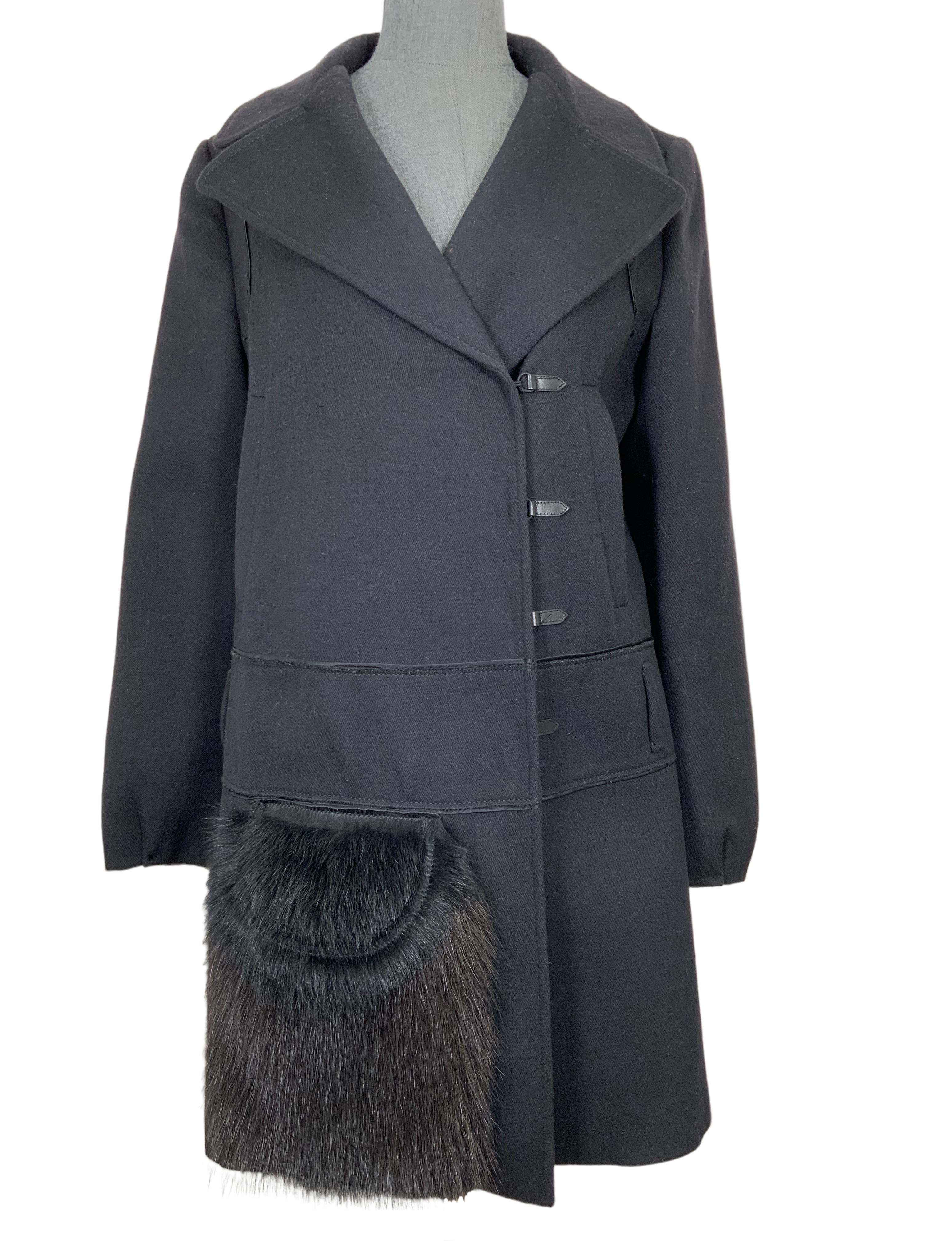 PRADA Asymmetrical Wool Jacket with Fur Pocket - Women's Medium Size | Luxury Winter Coat for Office, Party & Evening Outfits