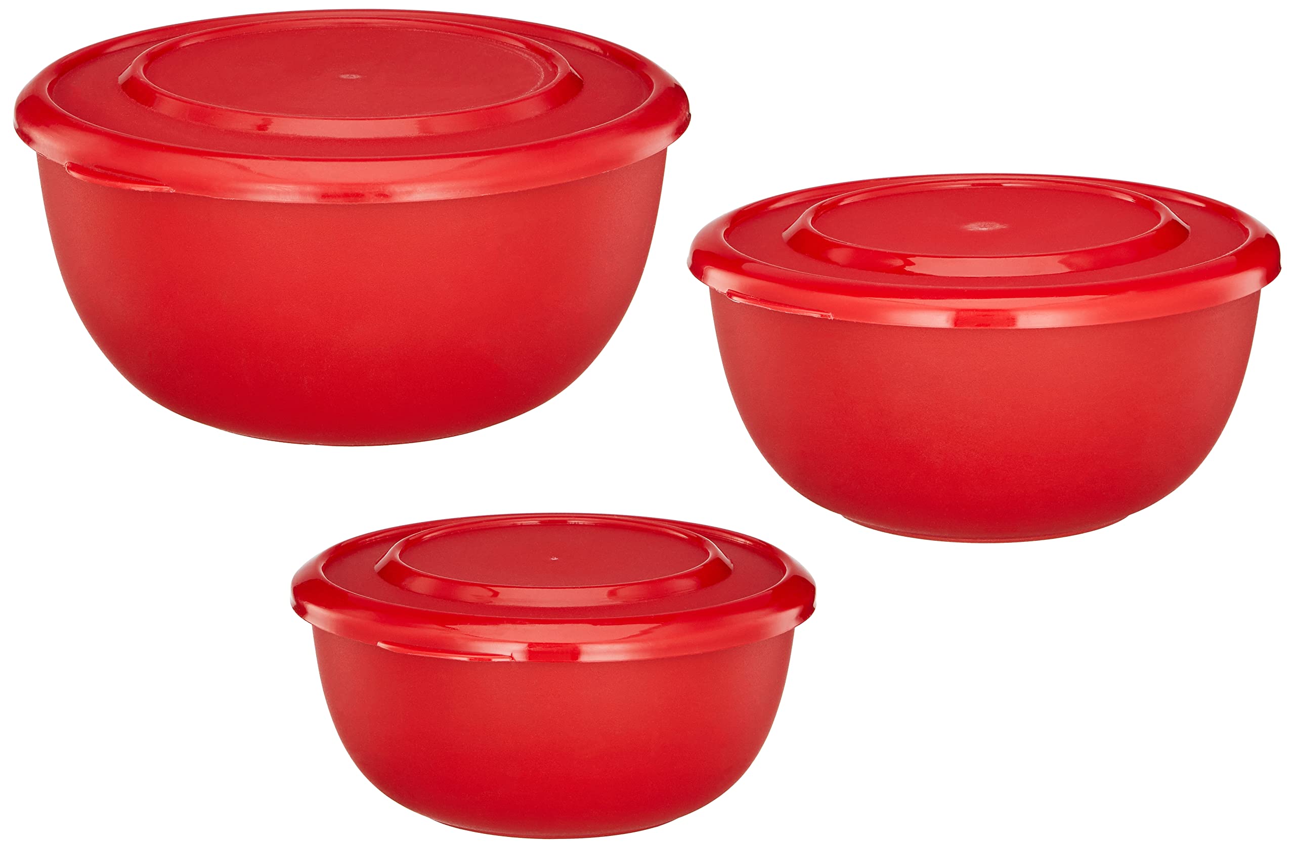 Solimo Stainless Steel Mixing Bowls Set of 3 (500ml, 750ml, 1250ml) - Microwave Safe, No Lids, Red - Perfect for Baking, Meal Prep & Food Storage
