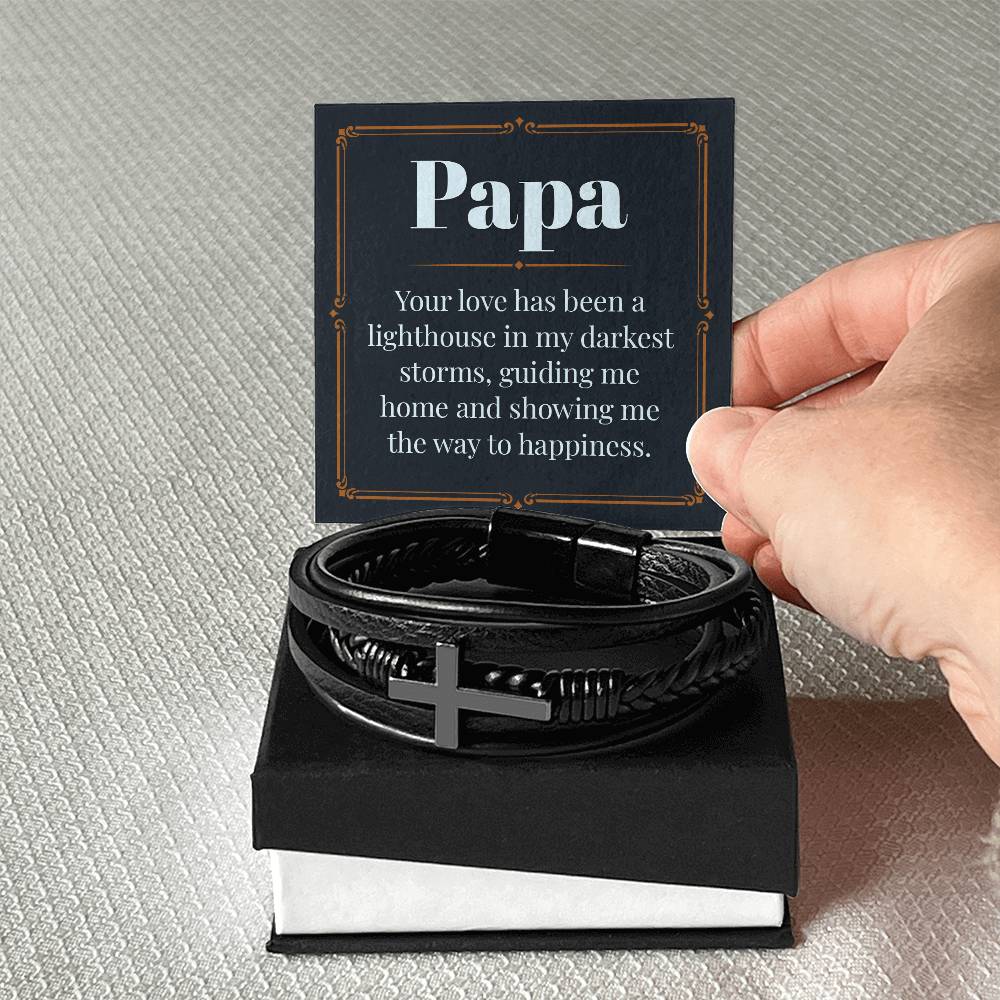 Men's Leather Bracelet with Cross Pendant - Thoughtful Gift for Dad, Father's Day, Birthday & Christmas | Religious Jewelry for Christian Men