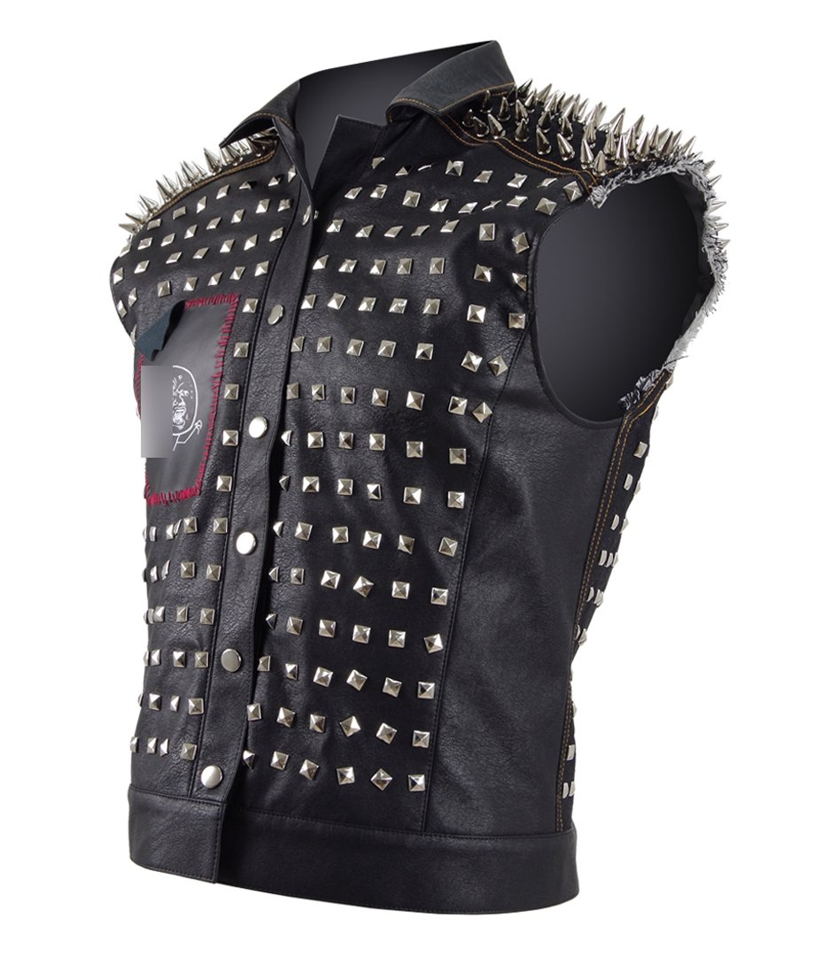 Men's Punk Rivets Studded Biker Vest with Wrench Mask - Hot Game Cosplay Costume for Halloween, Motorcycle Riders & Steampunk Parties