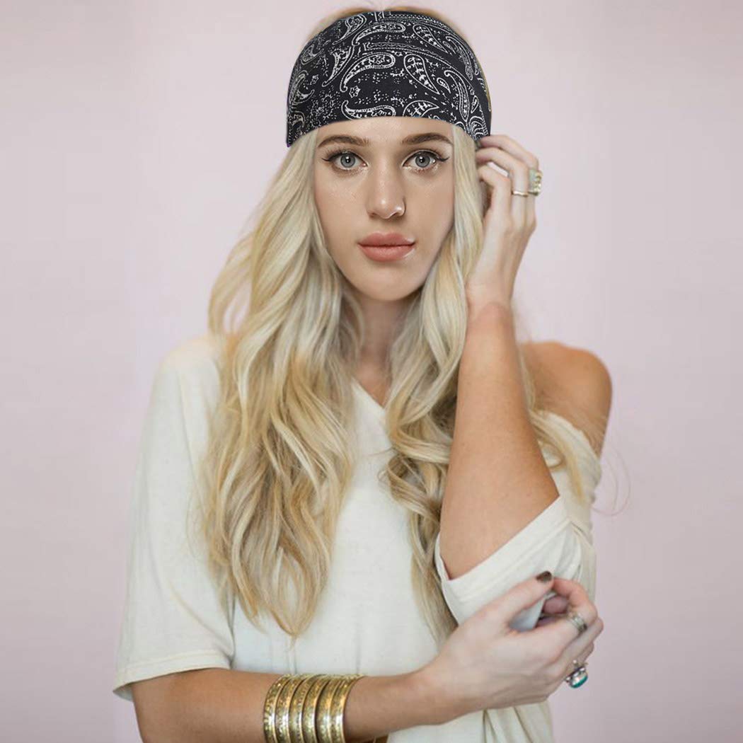 Bohend Boho Headbands for Women - Wide Knotted Stretchy Cotton Headband with Fashion Print - Yoga, Sports, Travel Hair Accessories for Women and Girls - Perfect for Workouts, Beach Days and Casual Styling