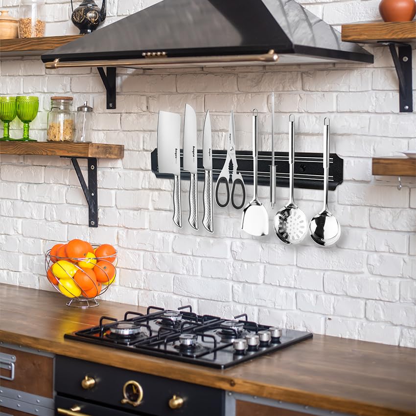 13 Inch 2 Pack Black Heavy Duty Magnetic Knife Holder - Rustproof Kitchen Knife Storage Strip for Chefs & Home Cooks - Perfect for Kitchen Counter, Garage Workshop & Restaurant Use (13x2, Black)